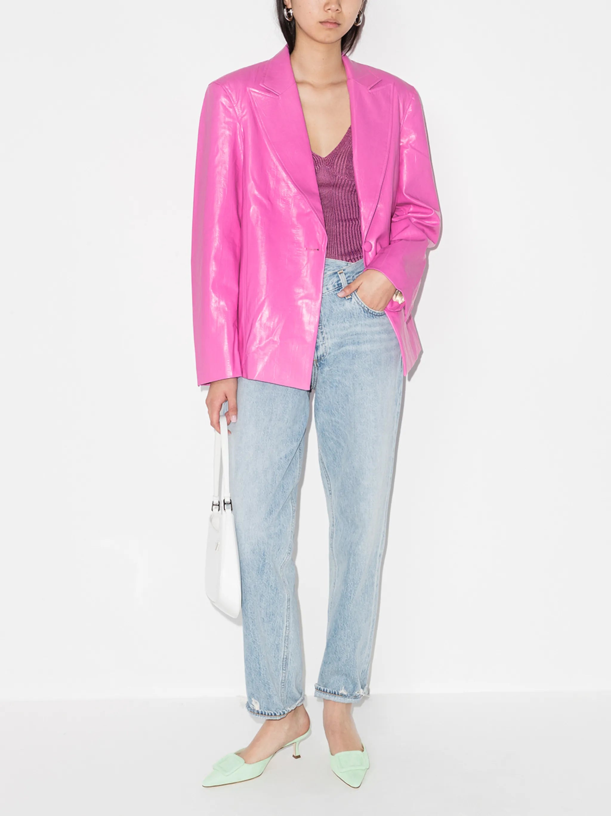 Lesley faux-leather single-breasted blazer