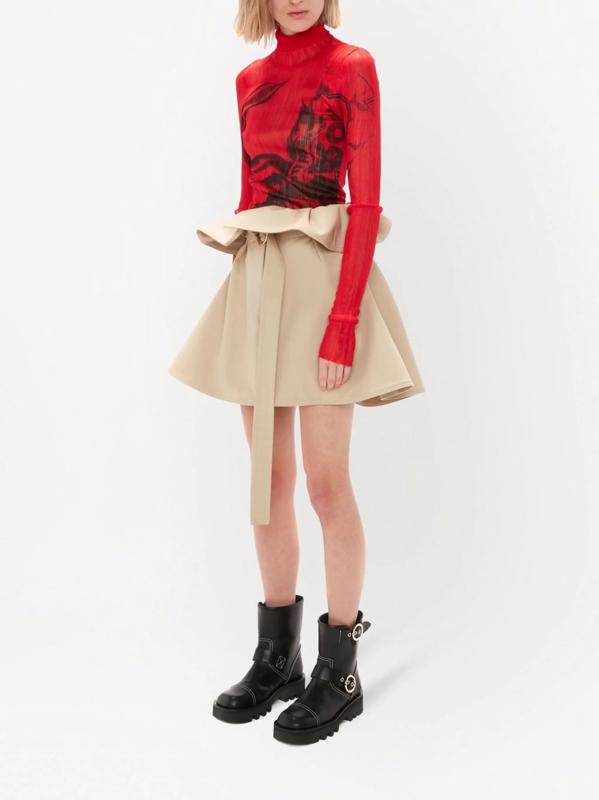 paperbag-waist belted skirt