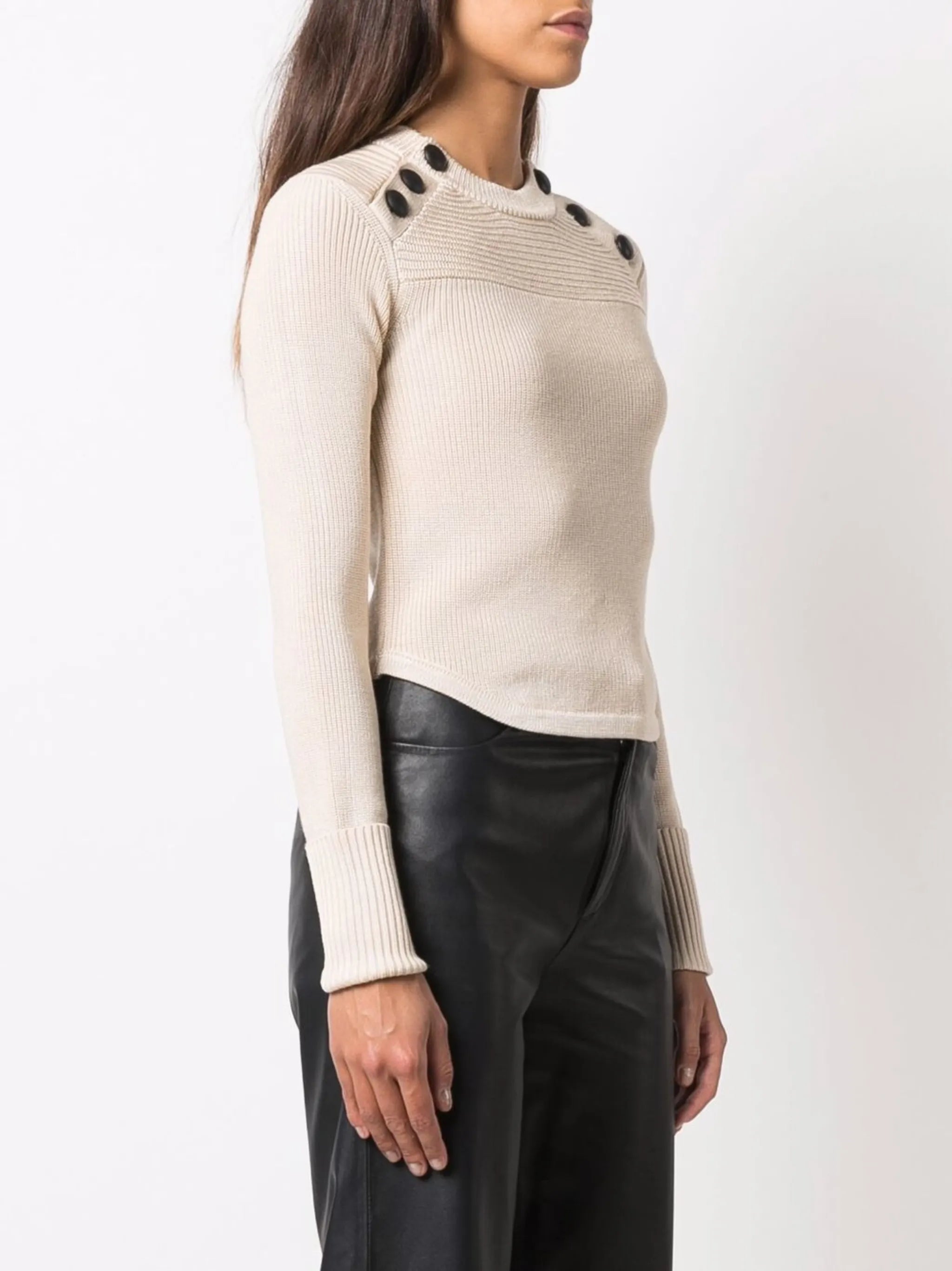 button-shoulder crewneck sweater