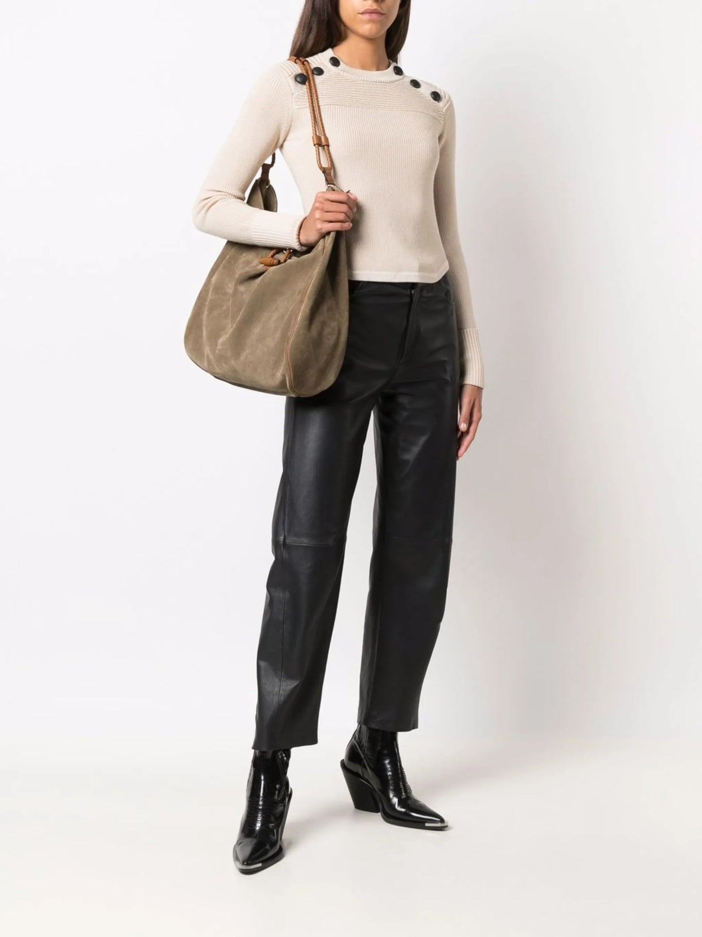 button-shoulder crewneck sweater
