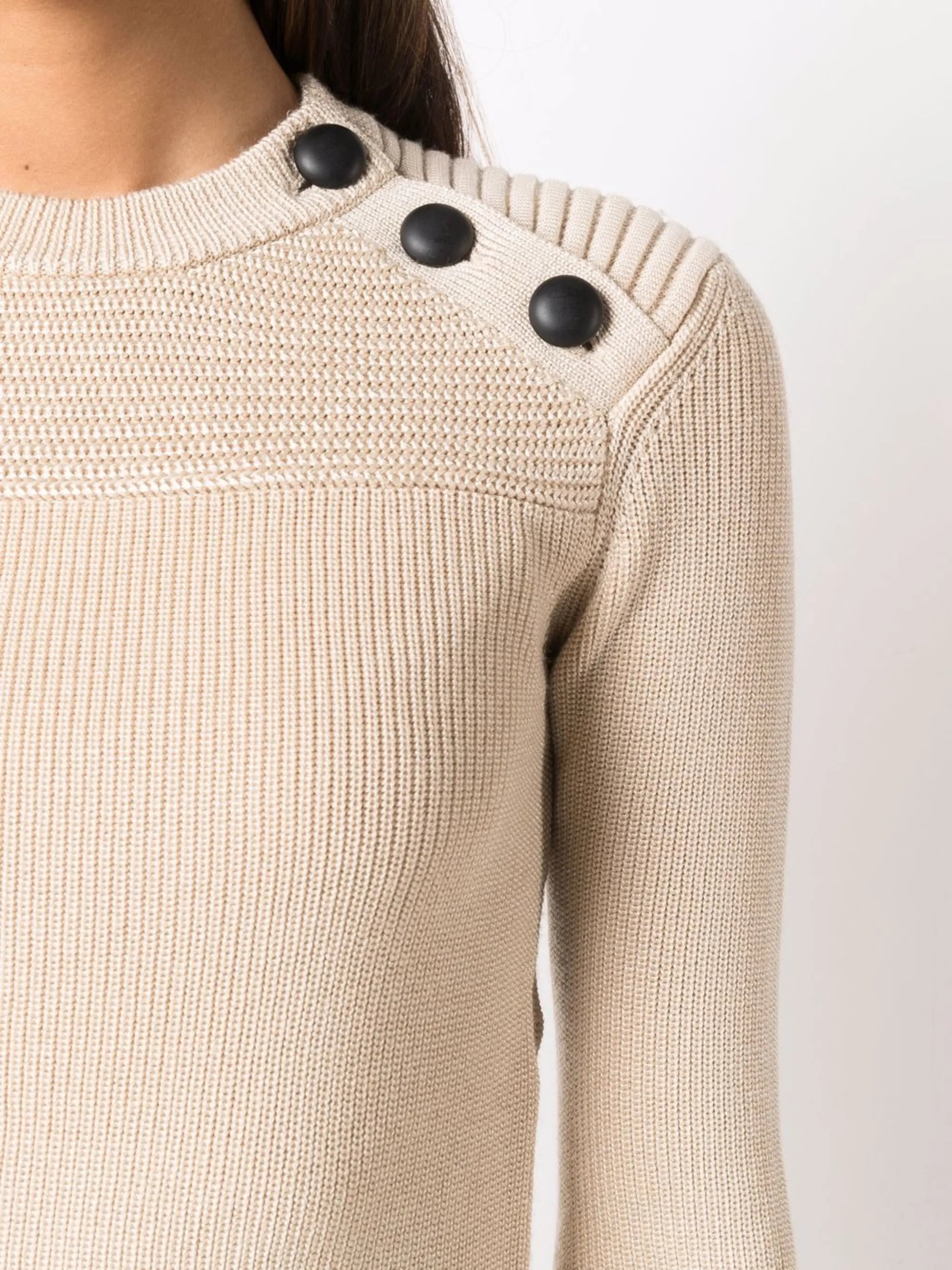 button-shoulder crewneck sweater