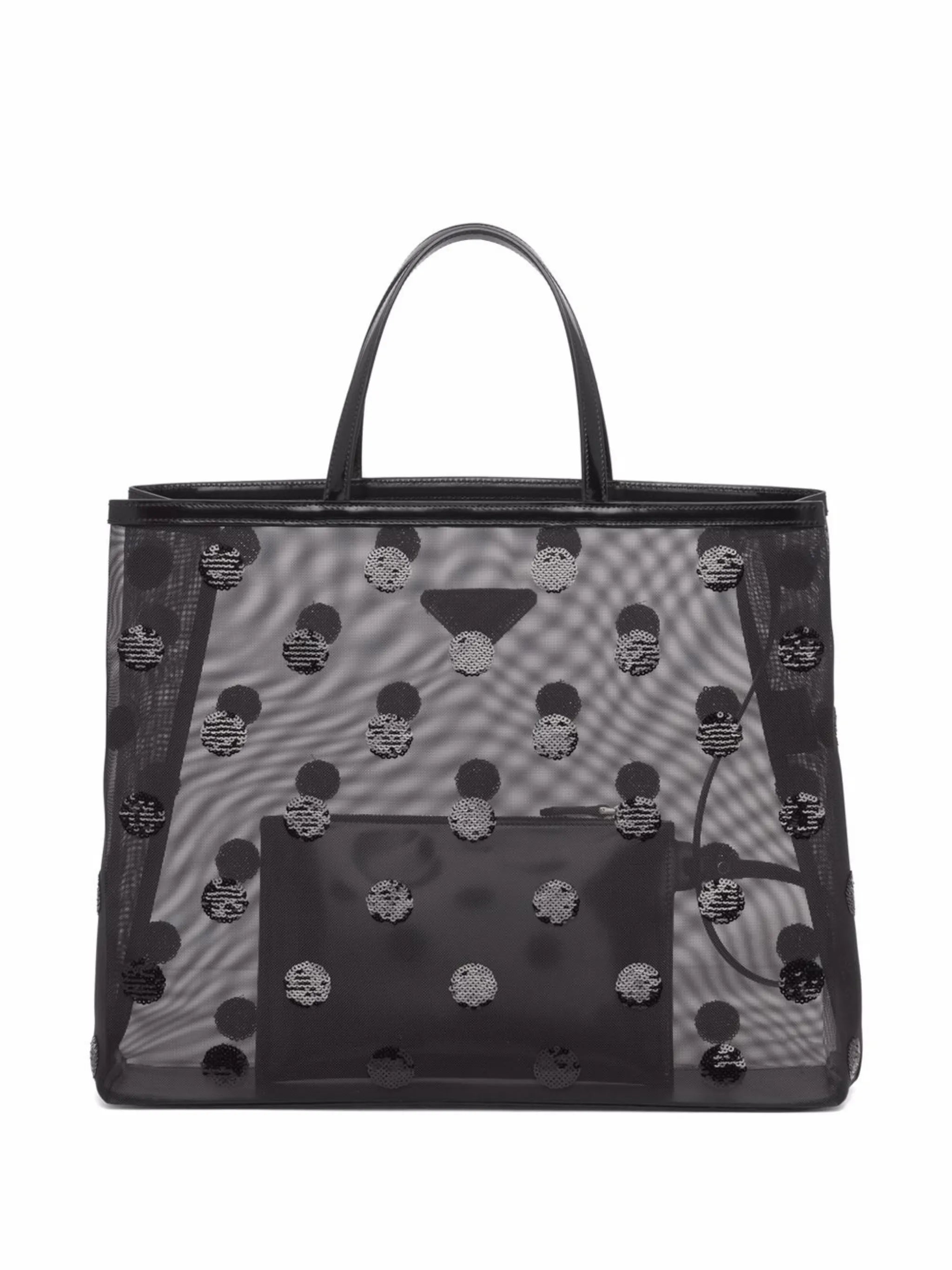 sequin-embellished polka-dot mesh shopper bag
