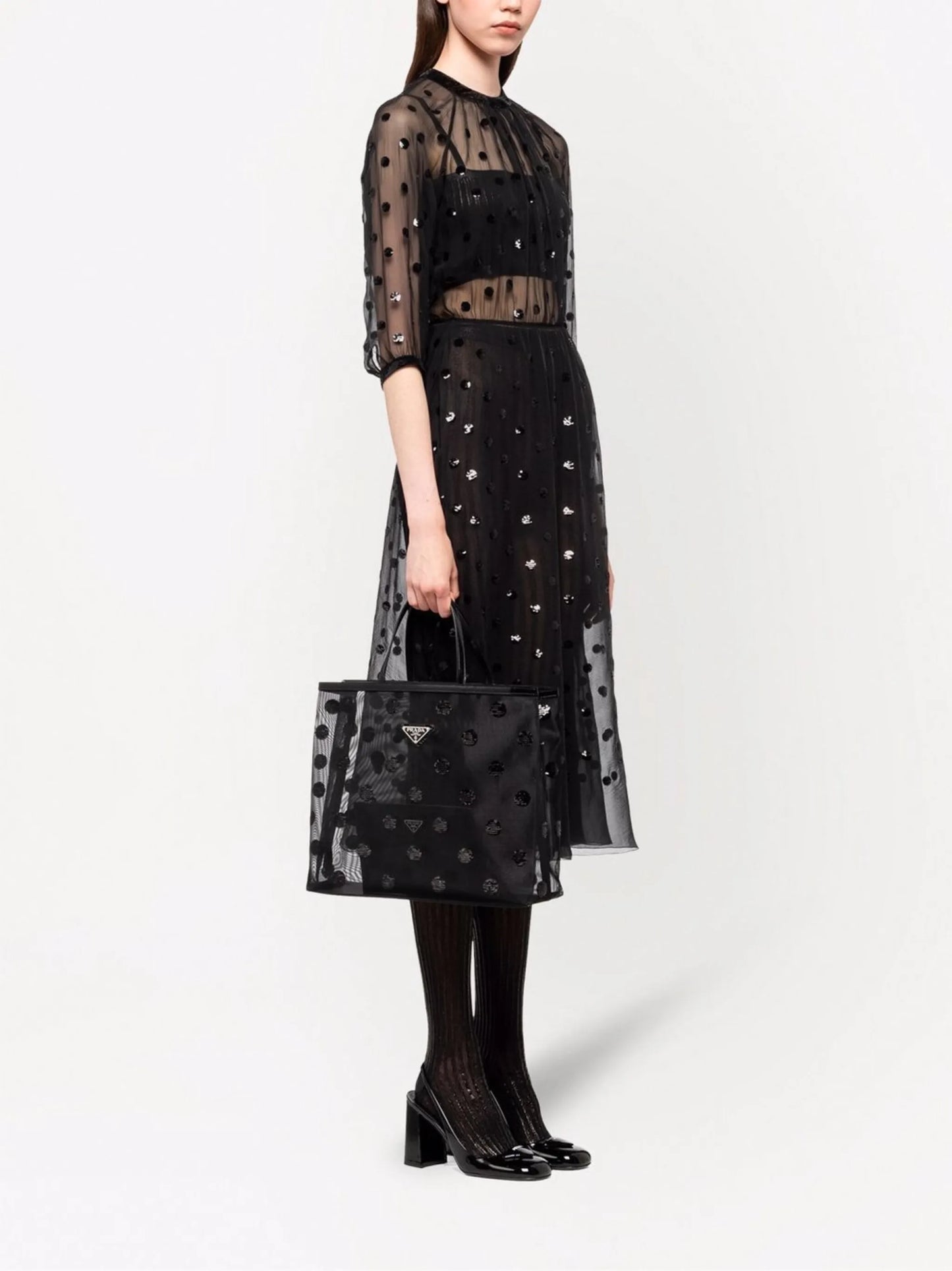 sequin-embellished polka-dot mesh shopper bag