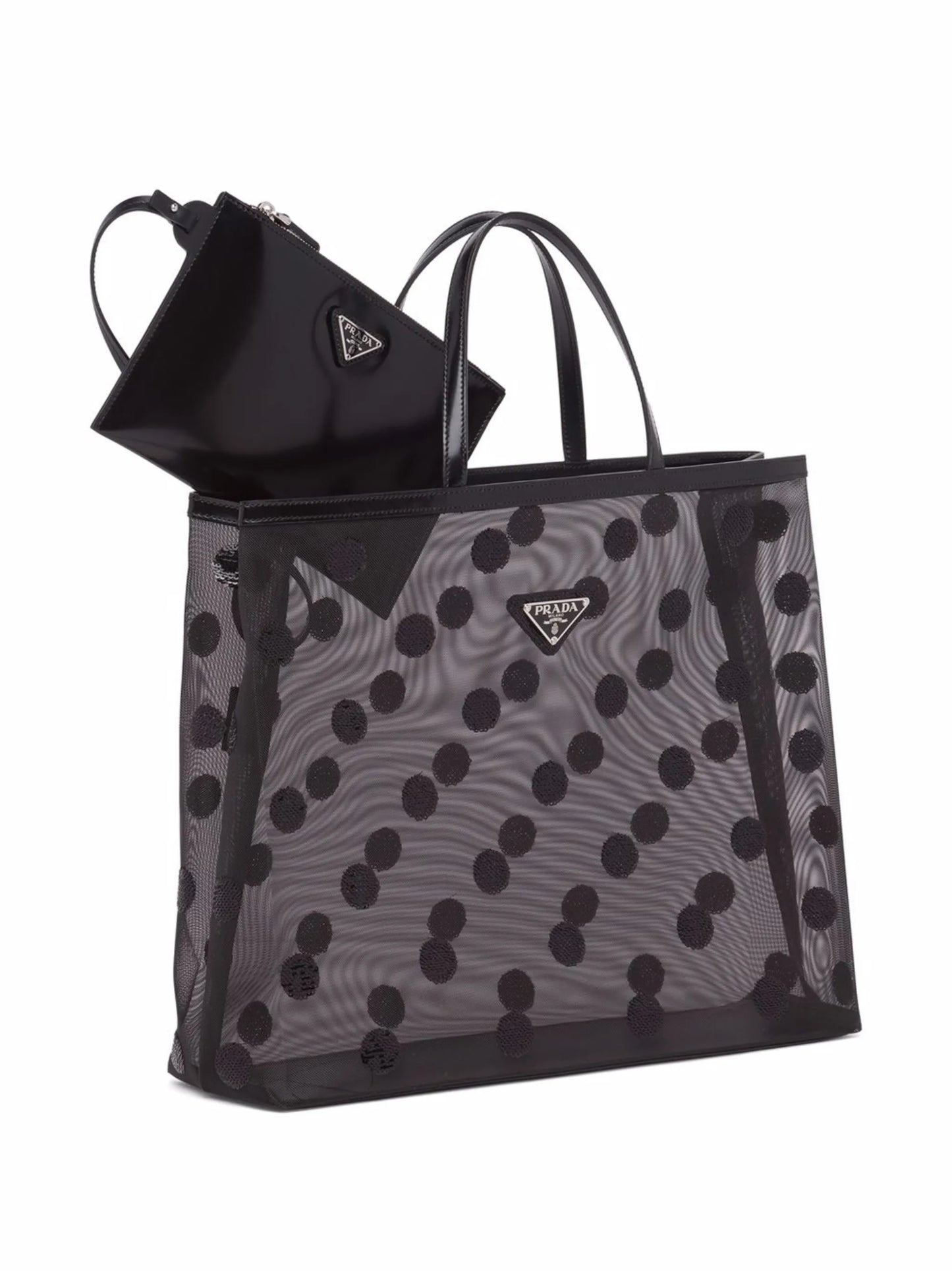 sequin-embellished polka-dot mesh shopper bag
