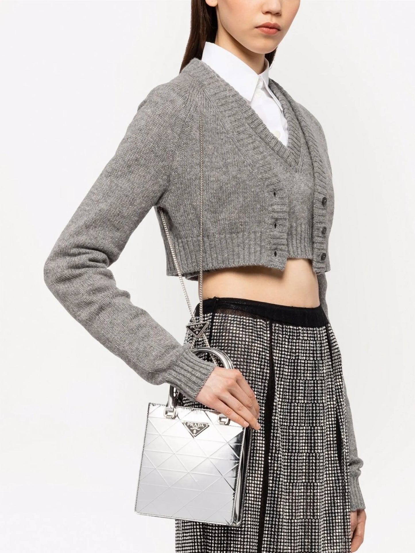 hammered triangle-panel mini bag