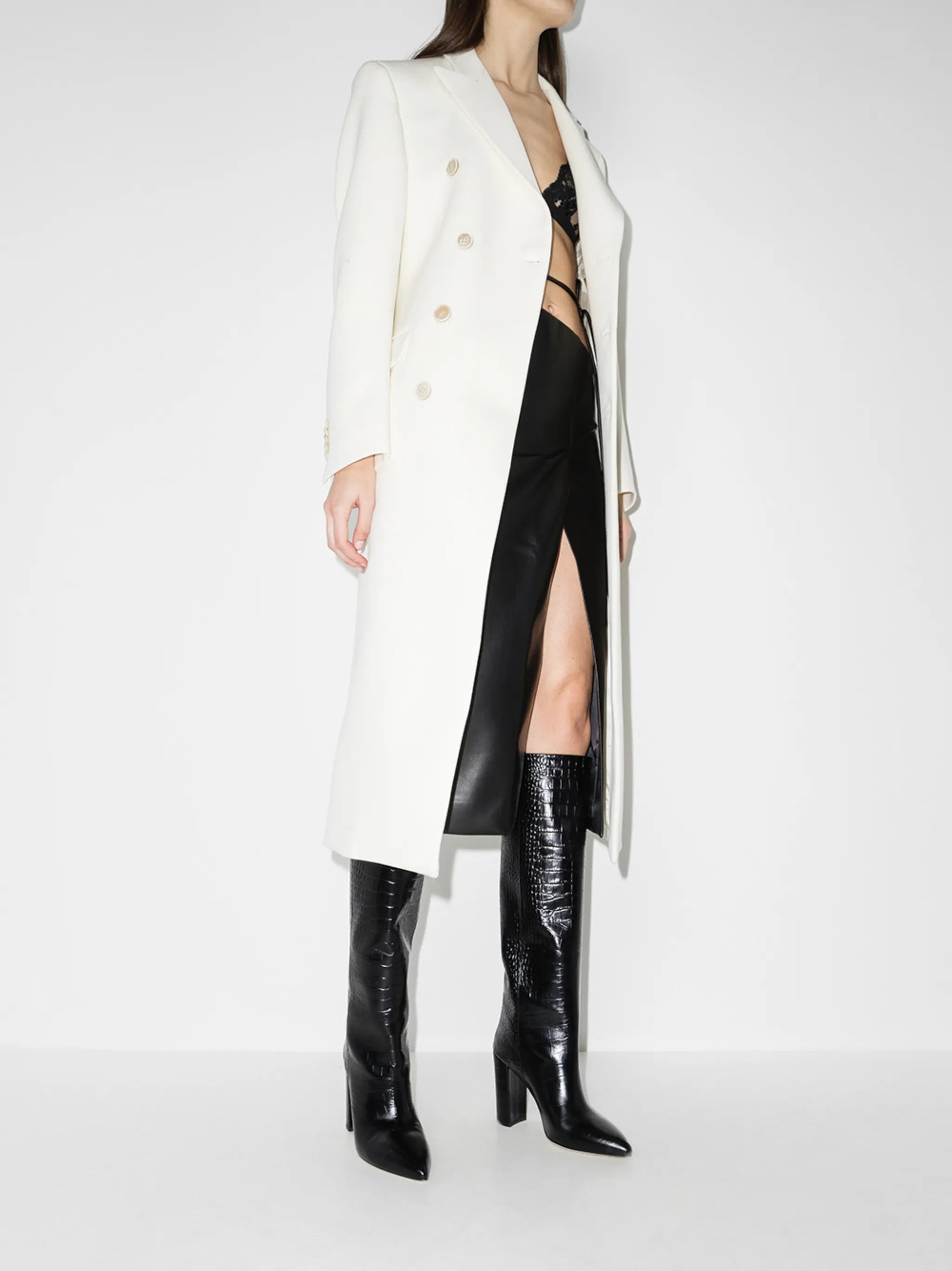 crocodile-effect knee-high boots