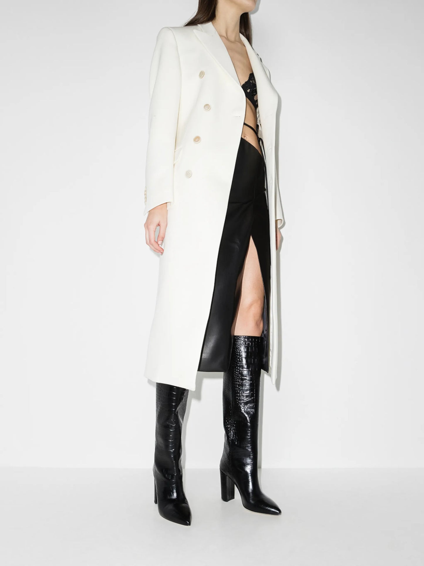 crocodile-effect knee-high boots
