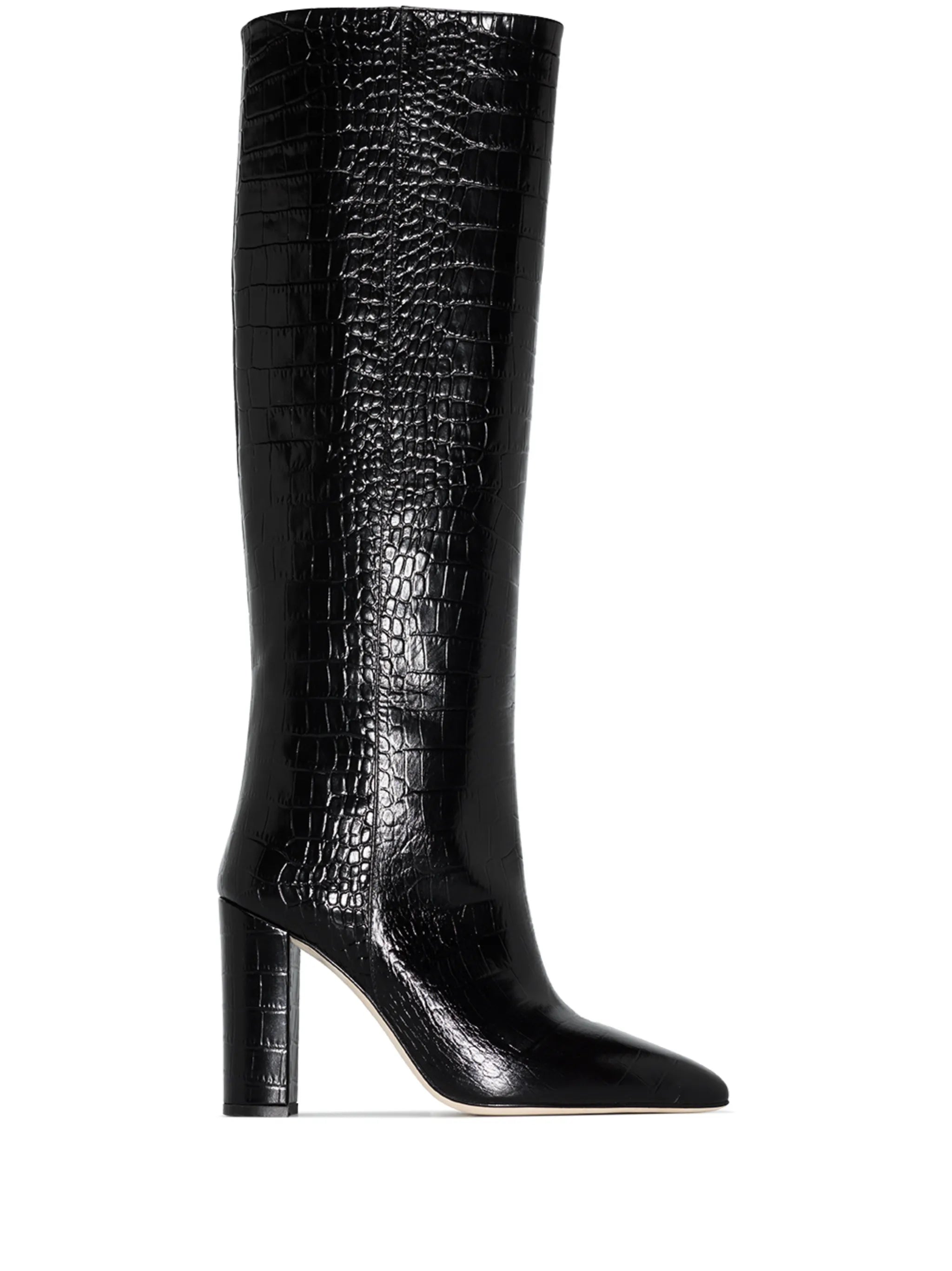 crocodile-effect knee-high boots