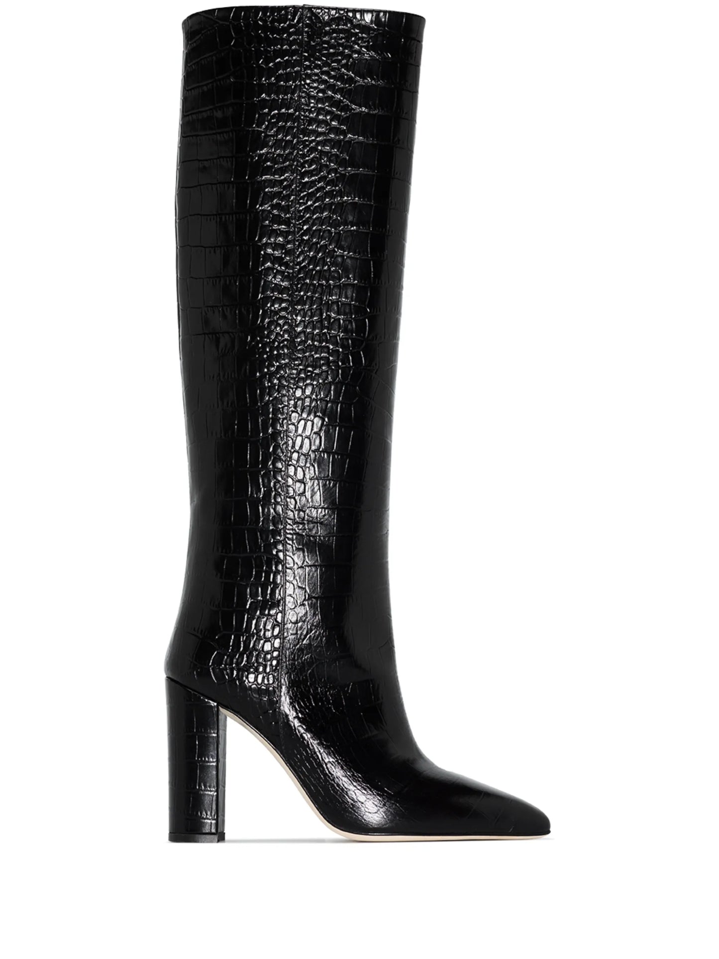 crocodile-effect knee-high boots