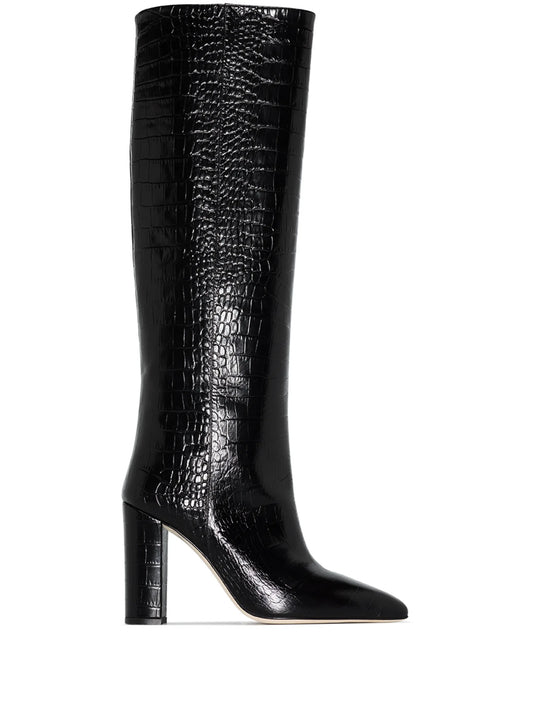 crocodile-effect knee-high boots