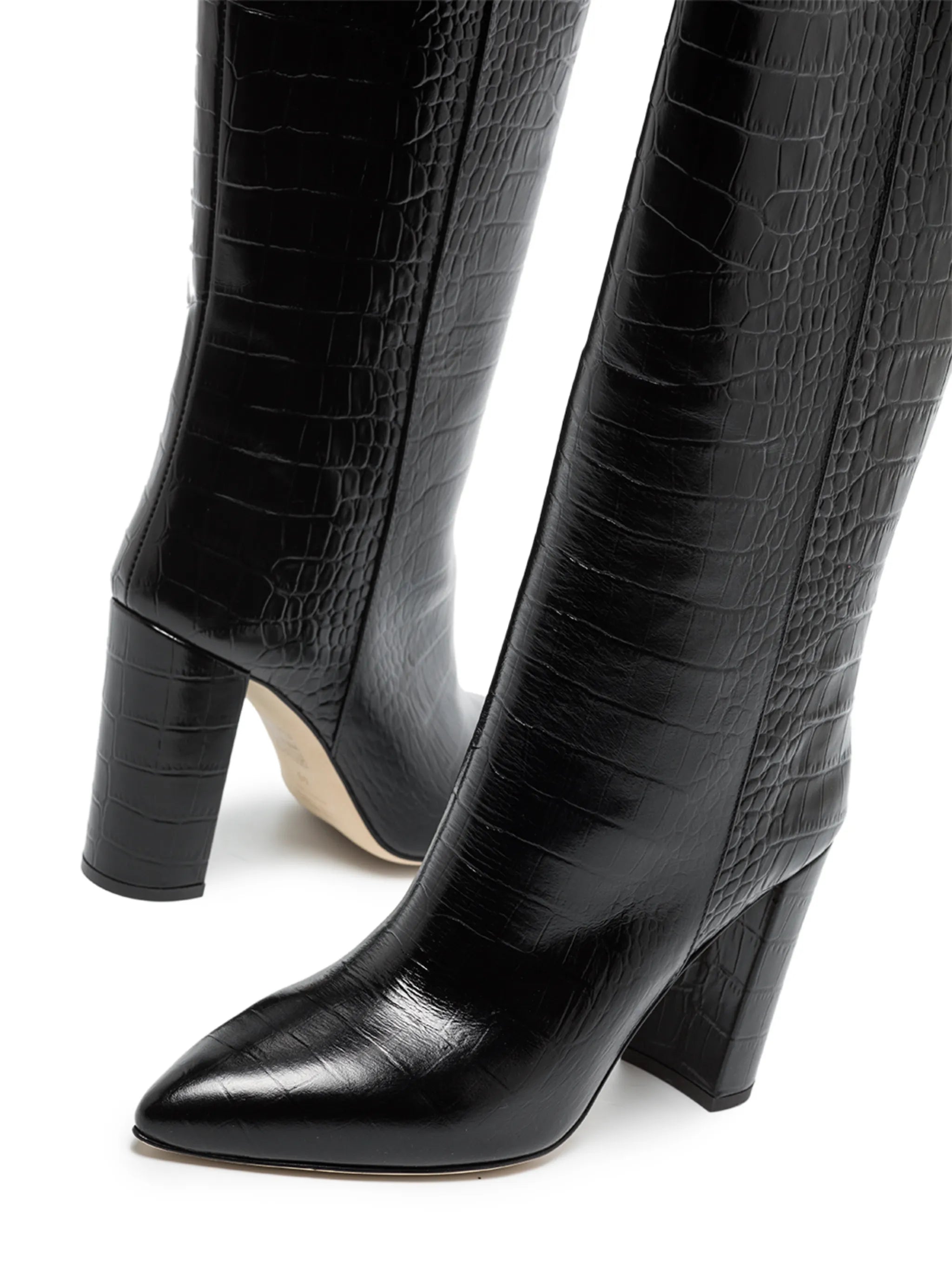 crocodile-effect knee-high boots
