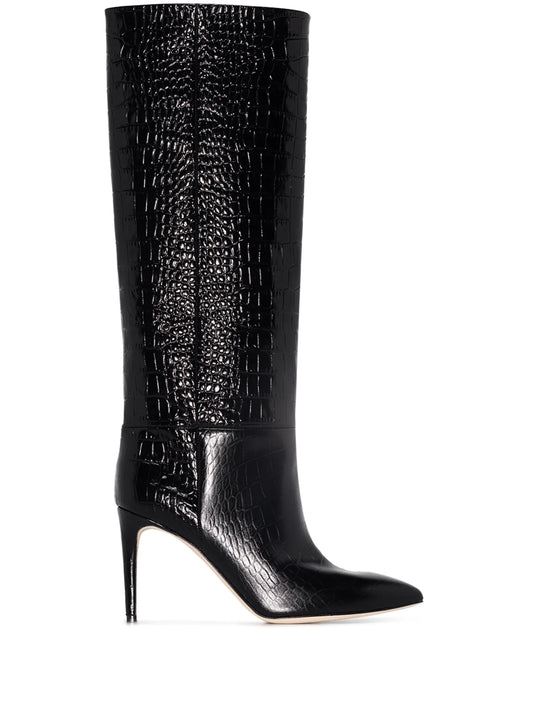 croc-effect stiletto boots