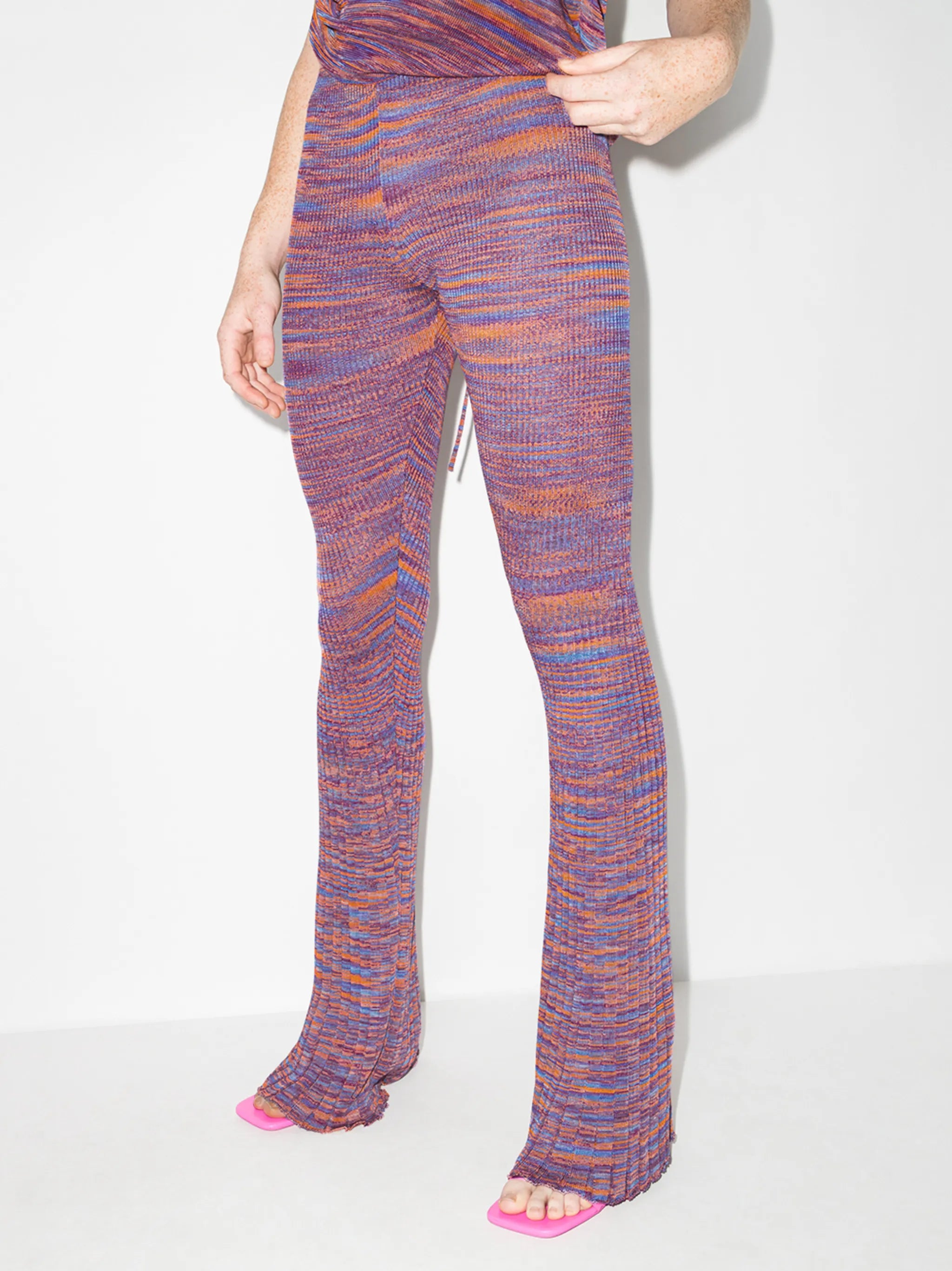 ribbed-knit flared trousers