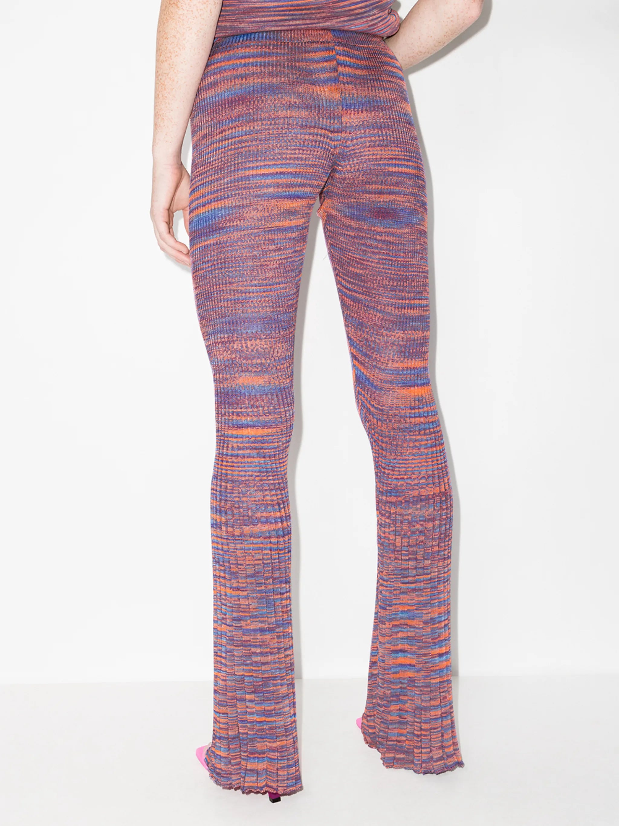 ribbed-knit flared trousers