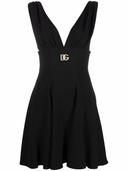 logo-plaque V-neck dress