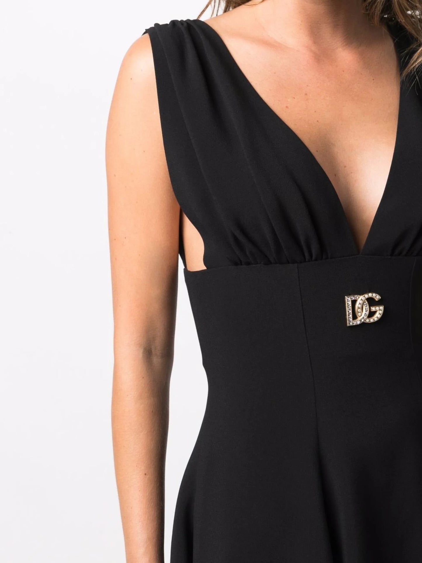logo-plaque V-neck dress