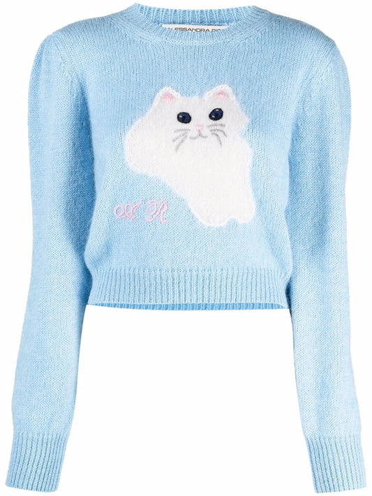 cat intarsia knit jumper