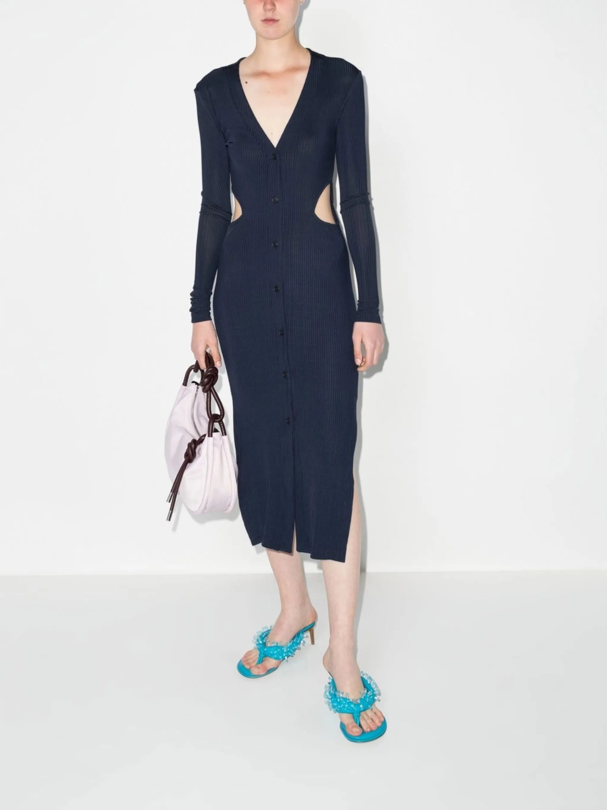 cut-out V-neck midi dress