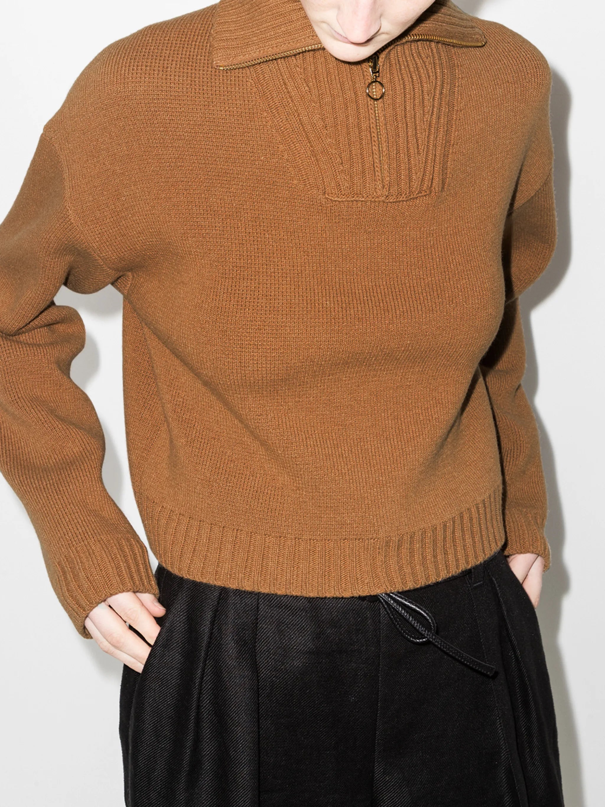front-zip cropped knitted jumper