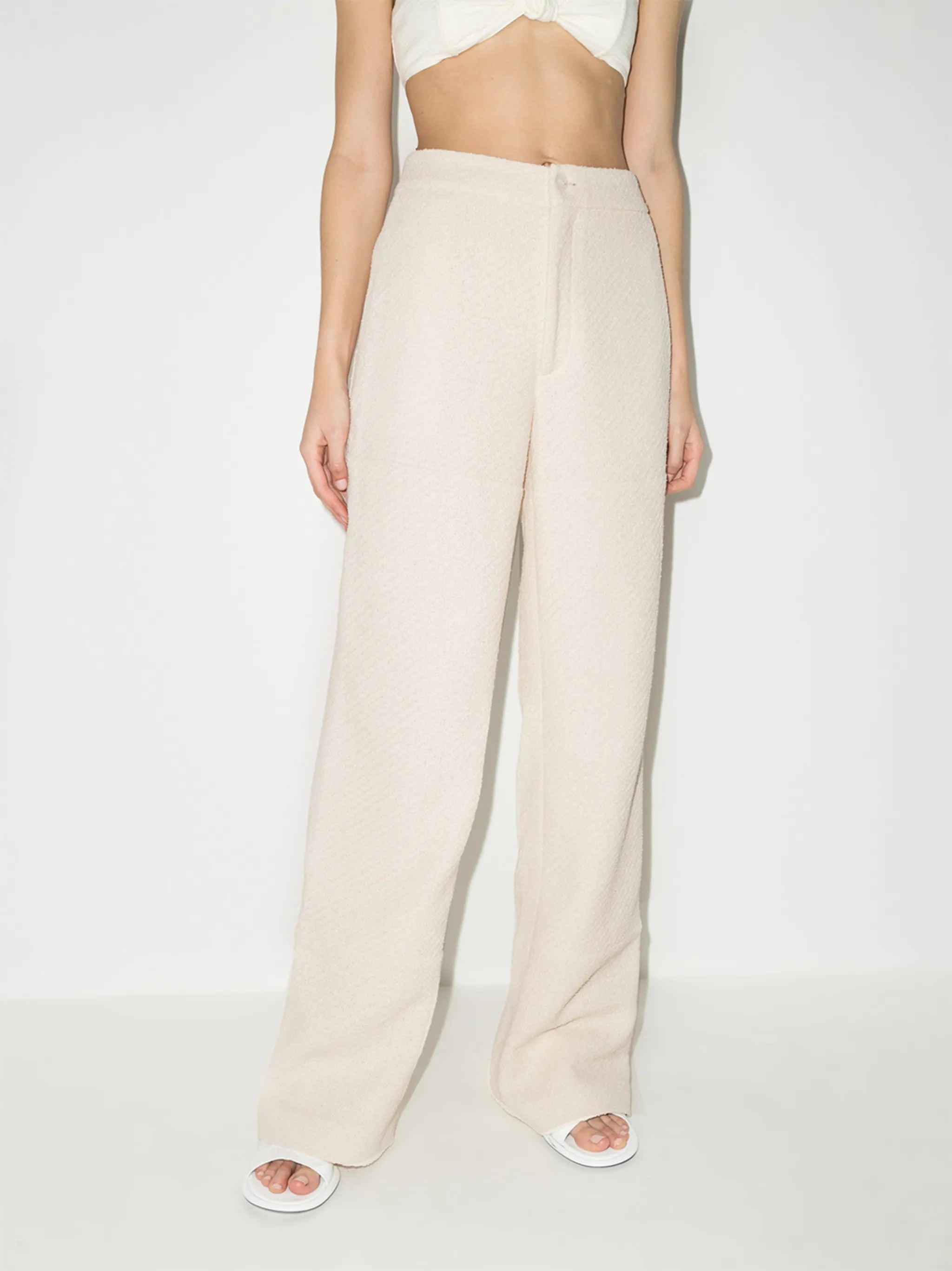 wide-leg linen-blend trousers
