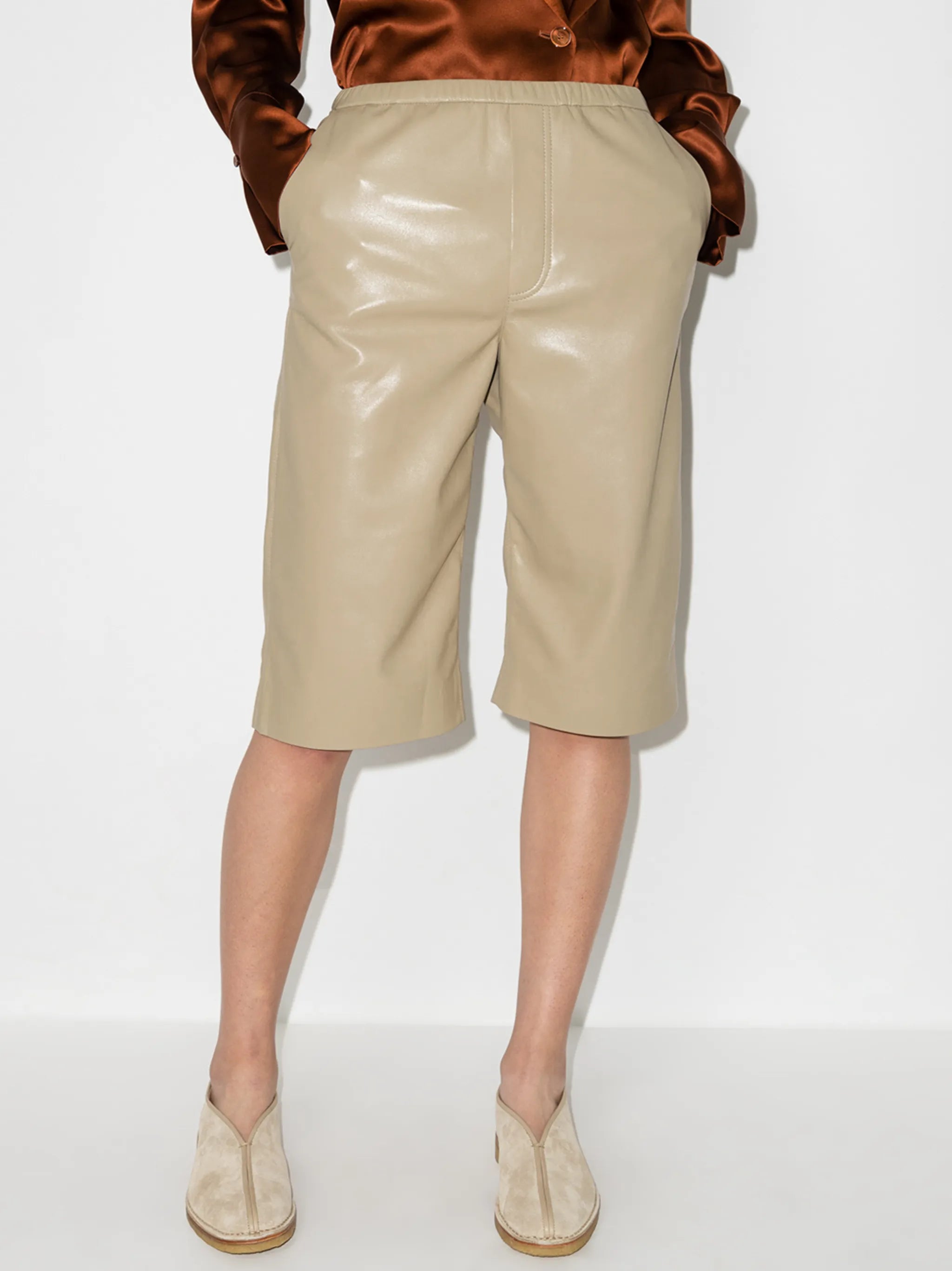 Wendel faux-leather knee-length shorts