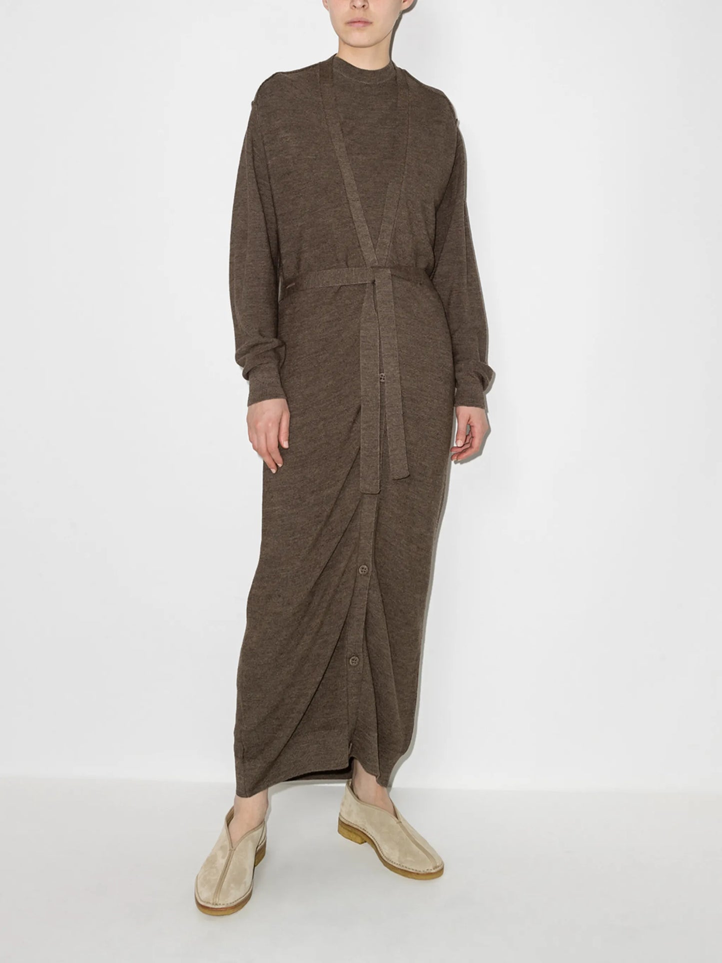 long belted ruched cardigan