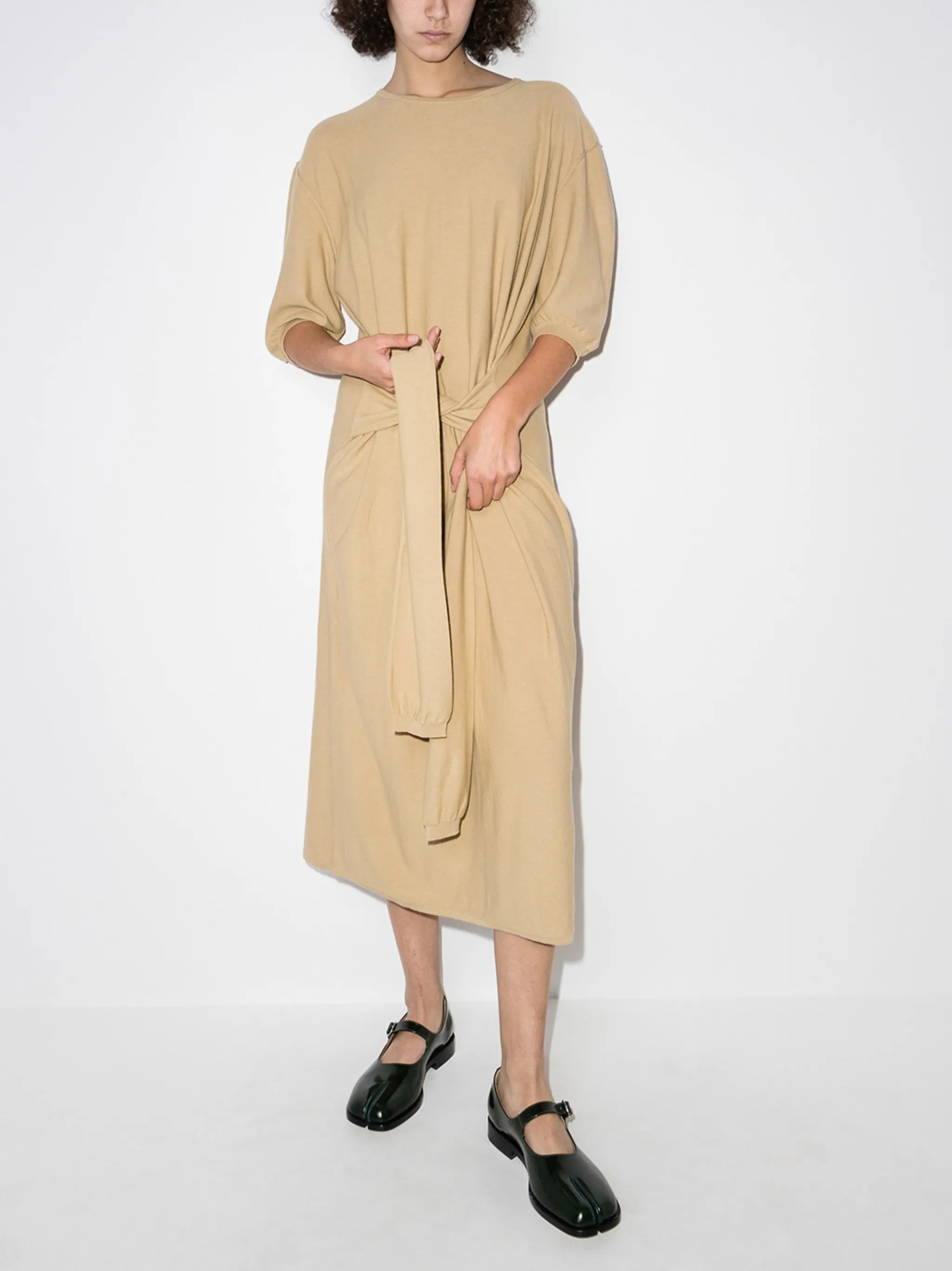 knotted-front draped midi dress