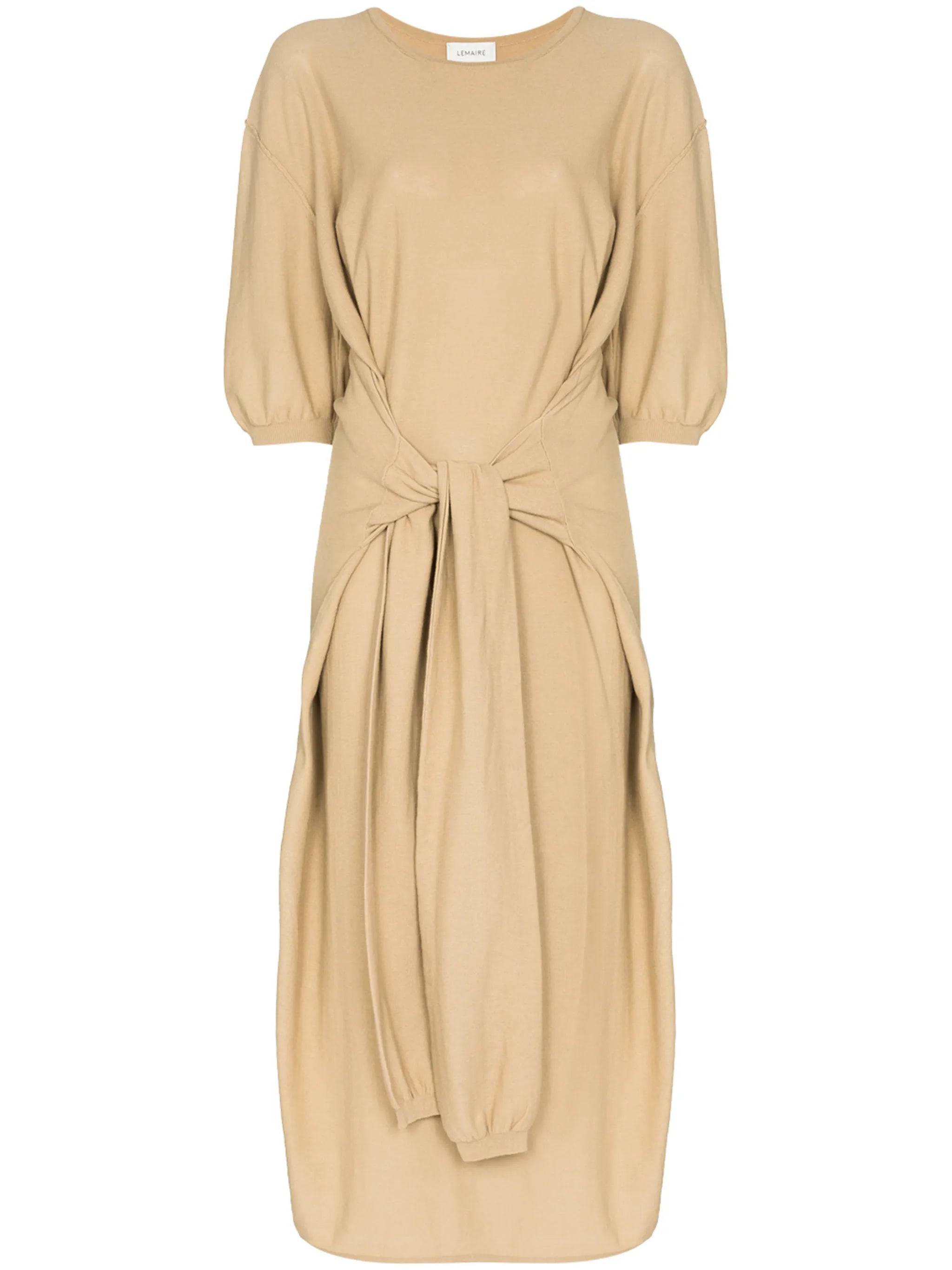 knotted-front draped midi dress
