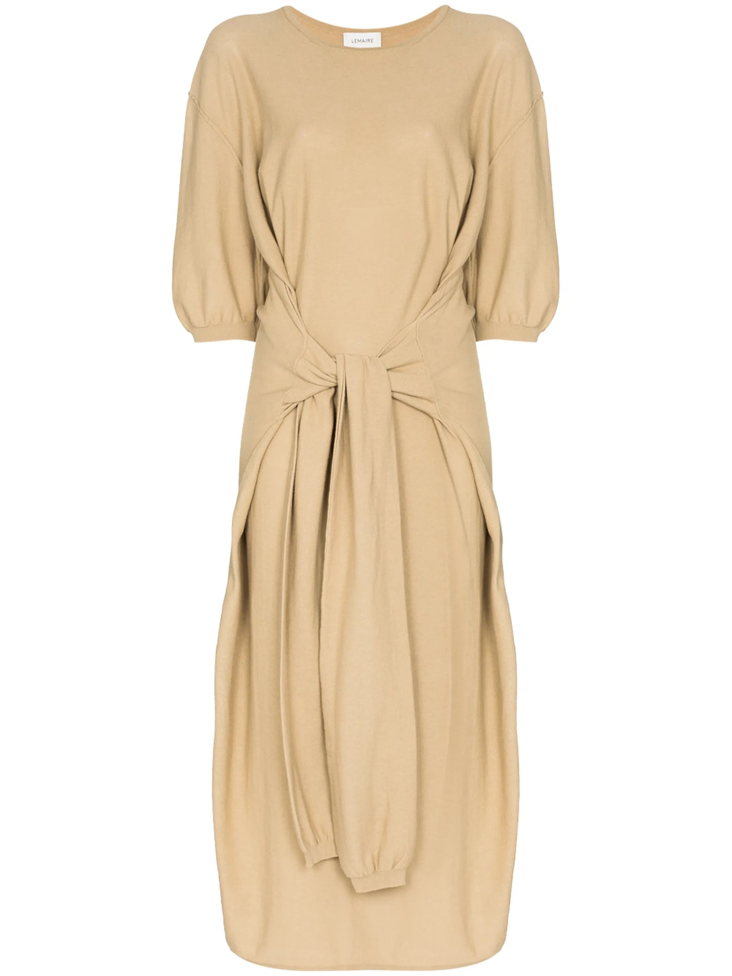 knotted-front draped midi dress