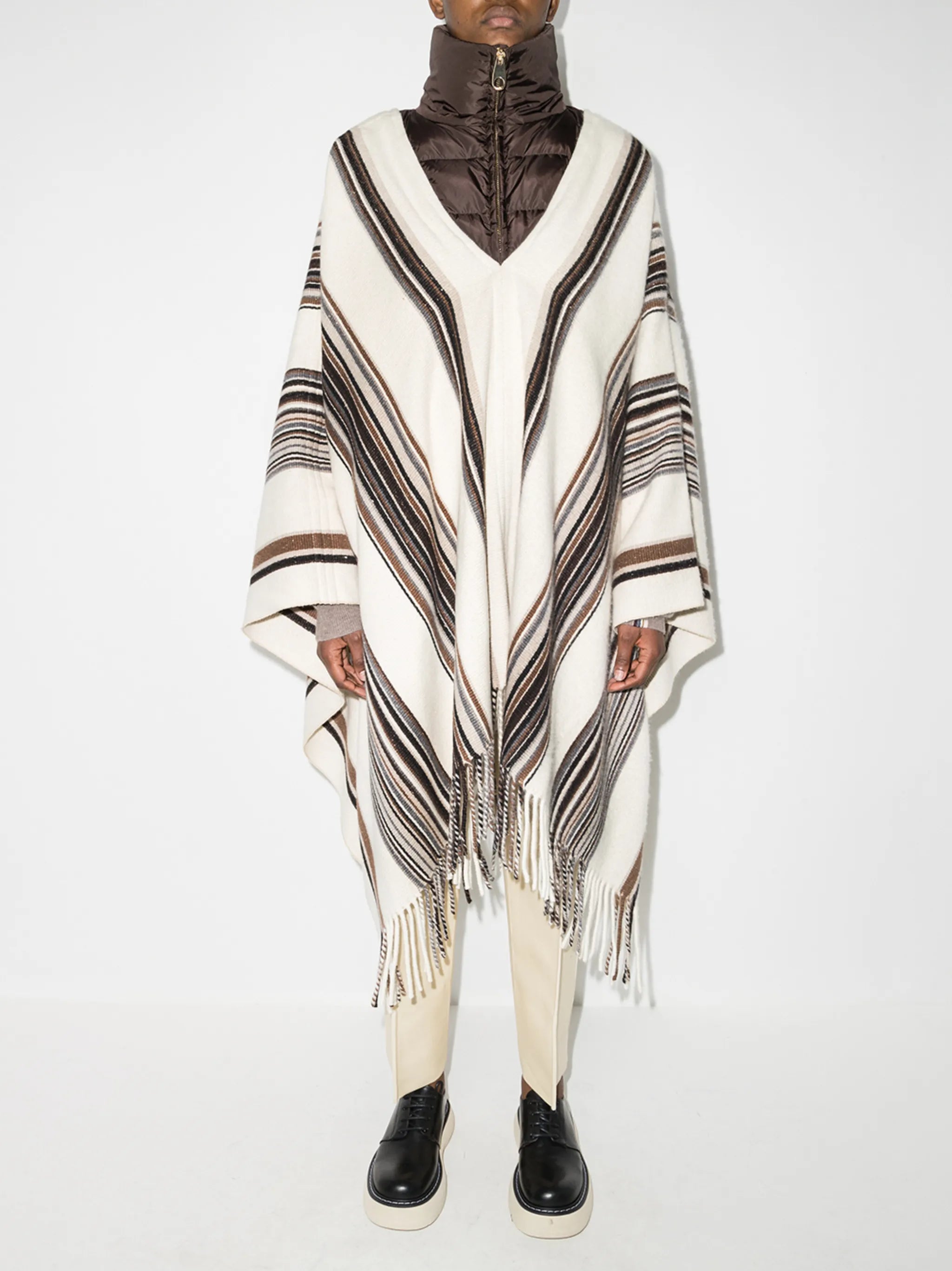 padded-neck striped poncho