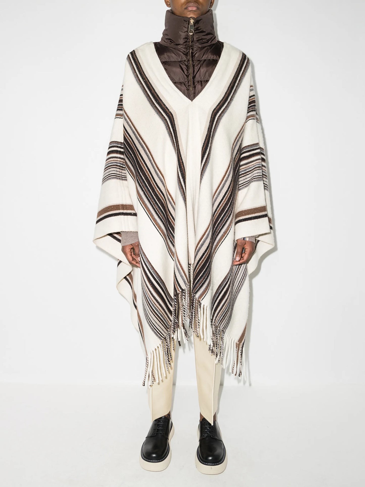 padded-neck striped poncho