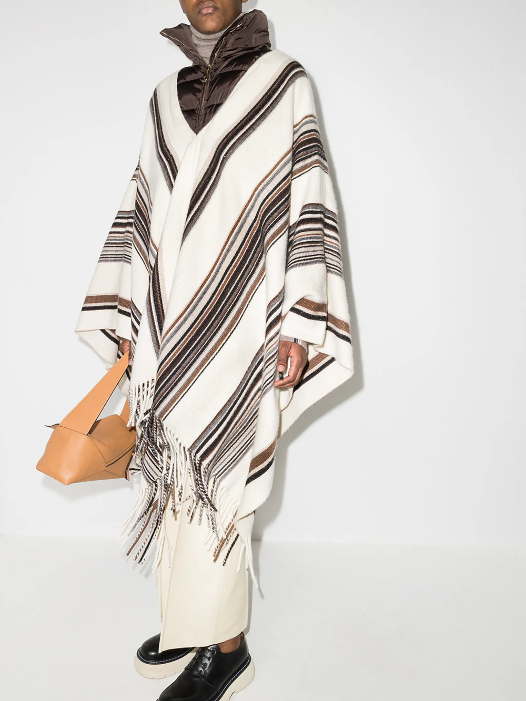 padded-neck striped poncho
