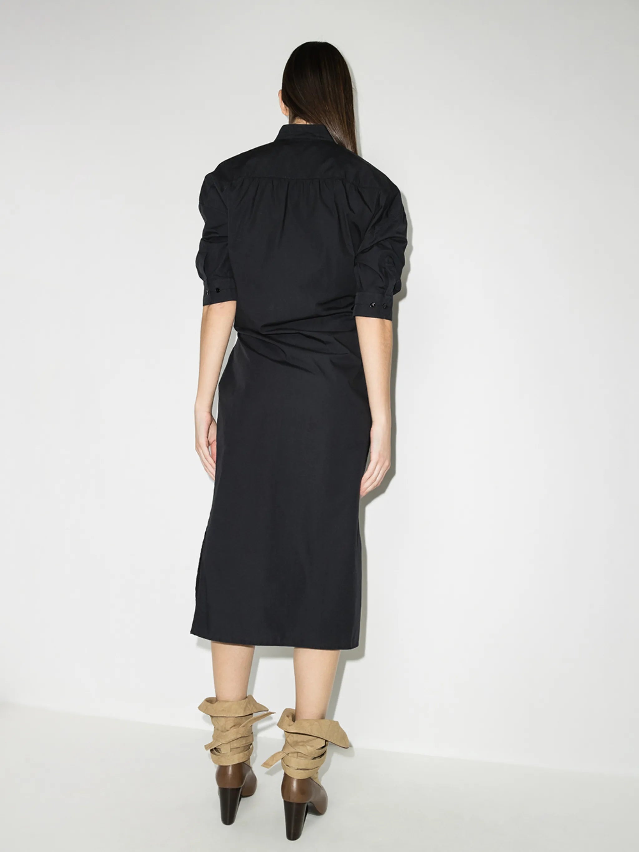 stand-up collar wrap shirtdress