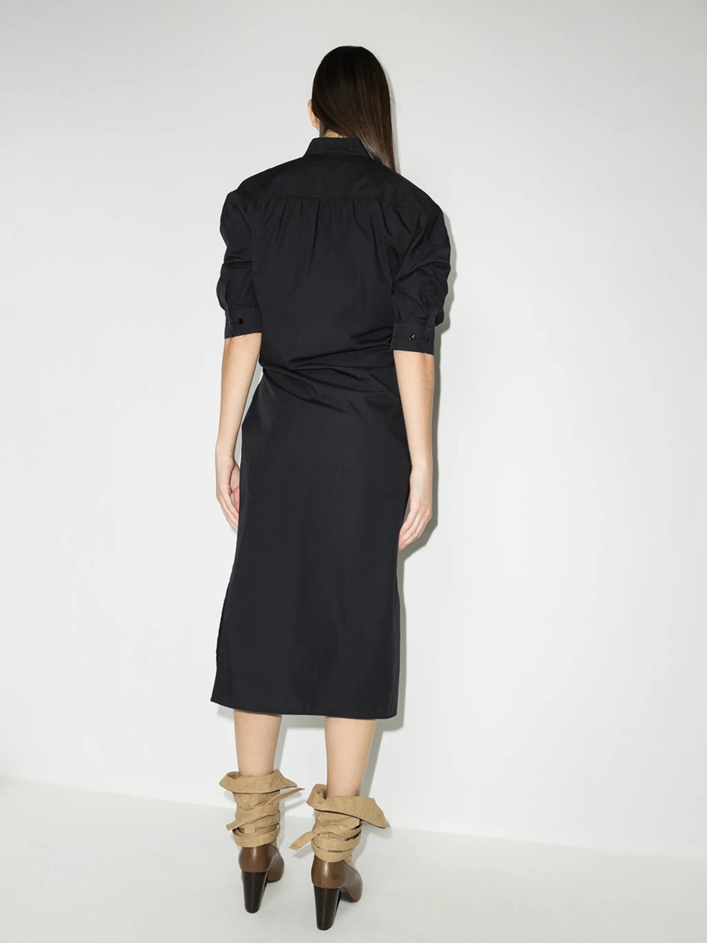 stand-up collar wrap shirtdress