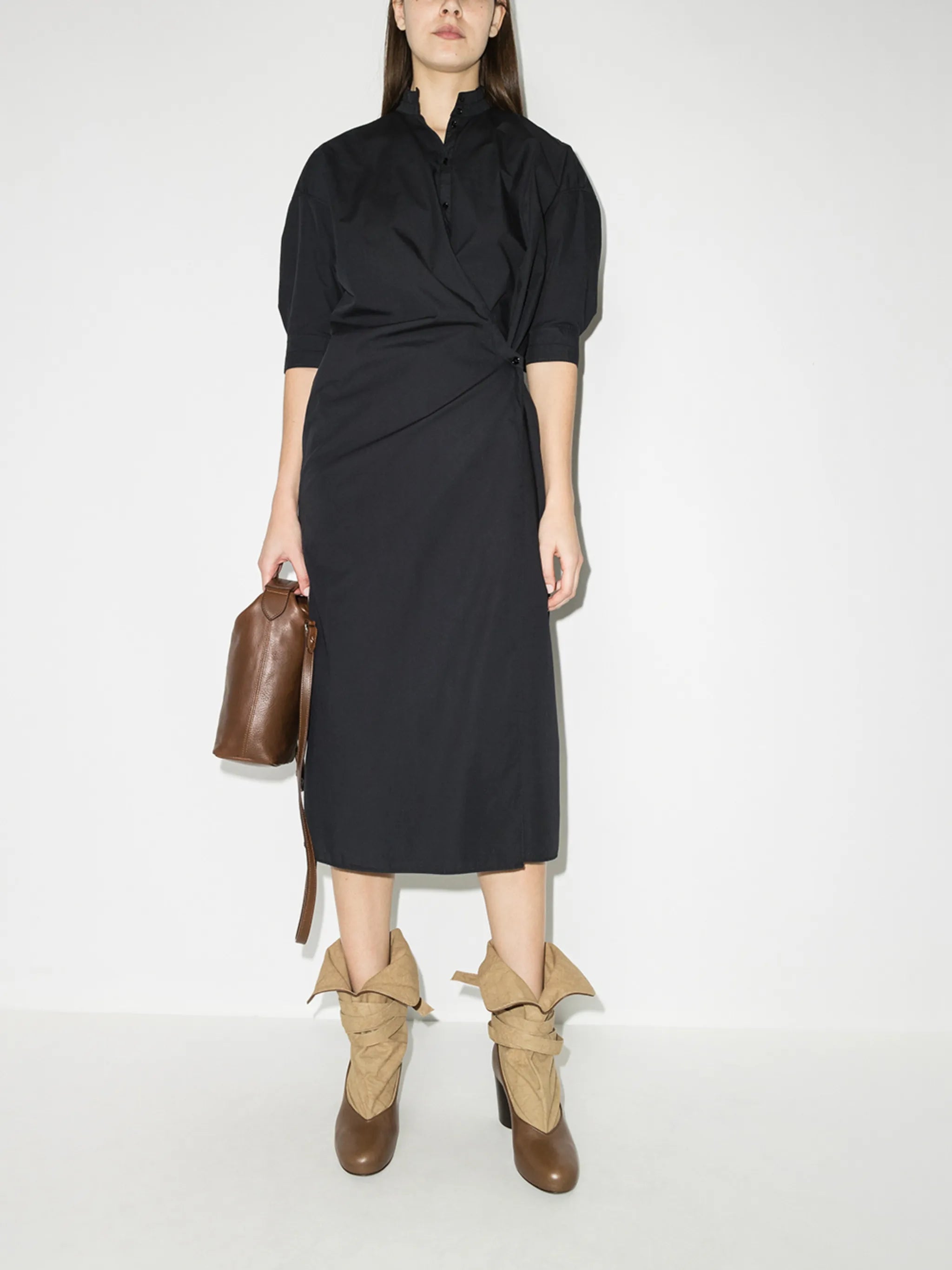 stand-up collar wrap shirtdress
