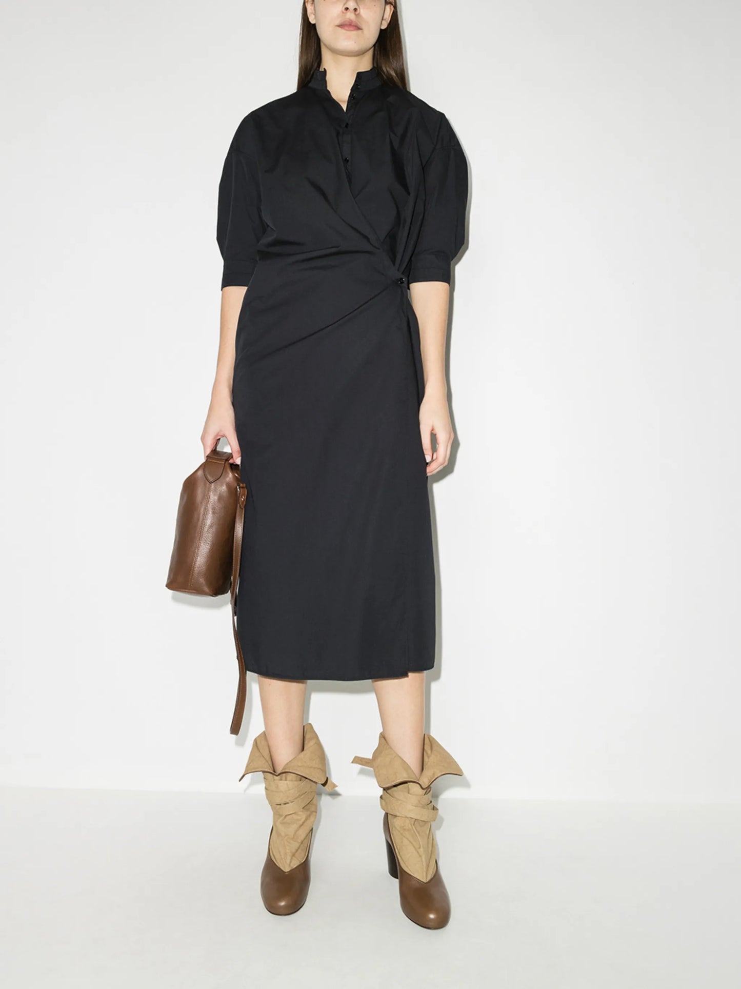 stand-up collar wrap shirtdress