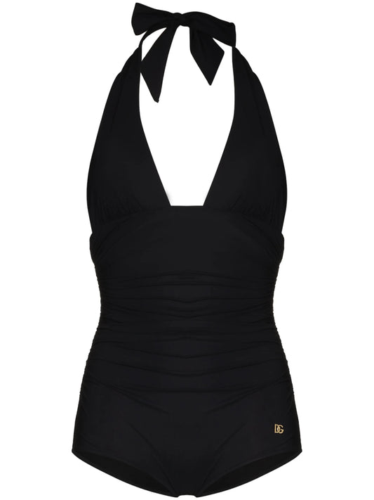 logo-plaque halterneck swimsuit