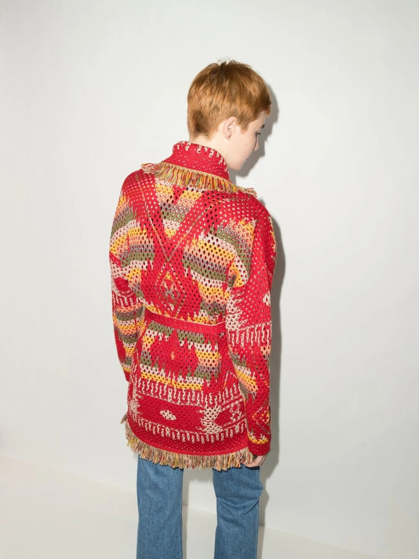 intarsia belted cardigan