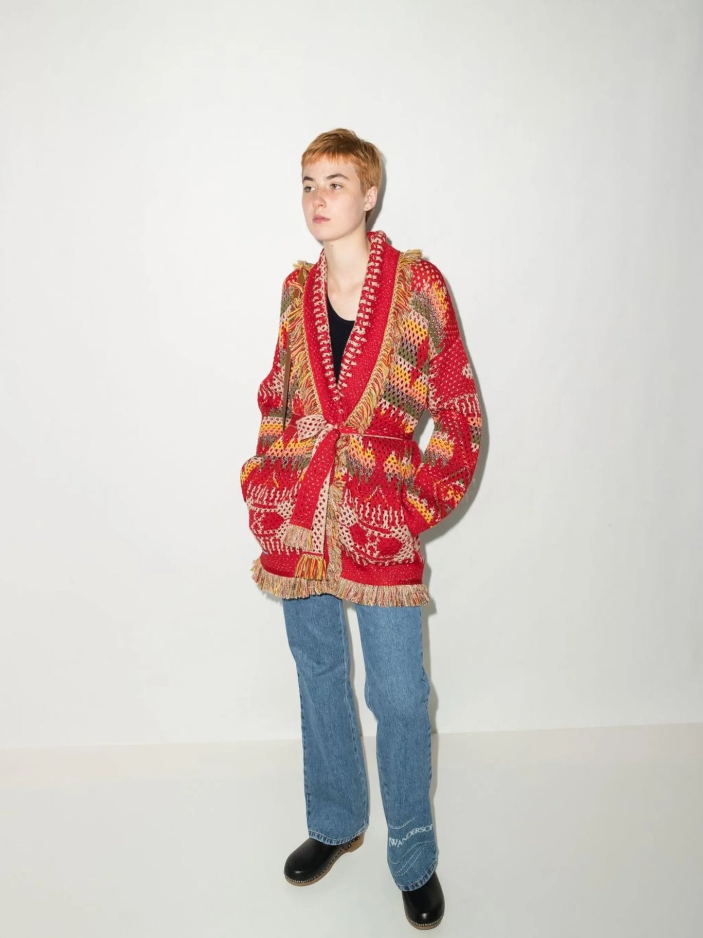intarsia belted cardigan