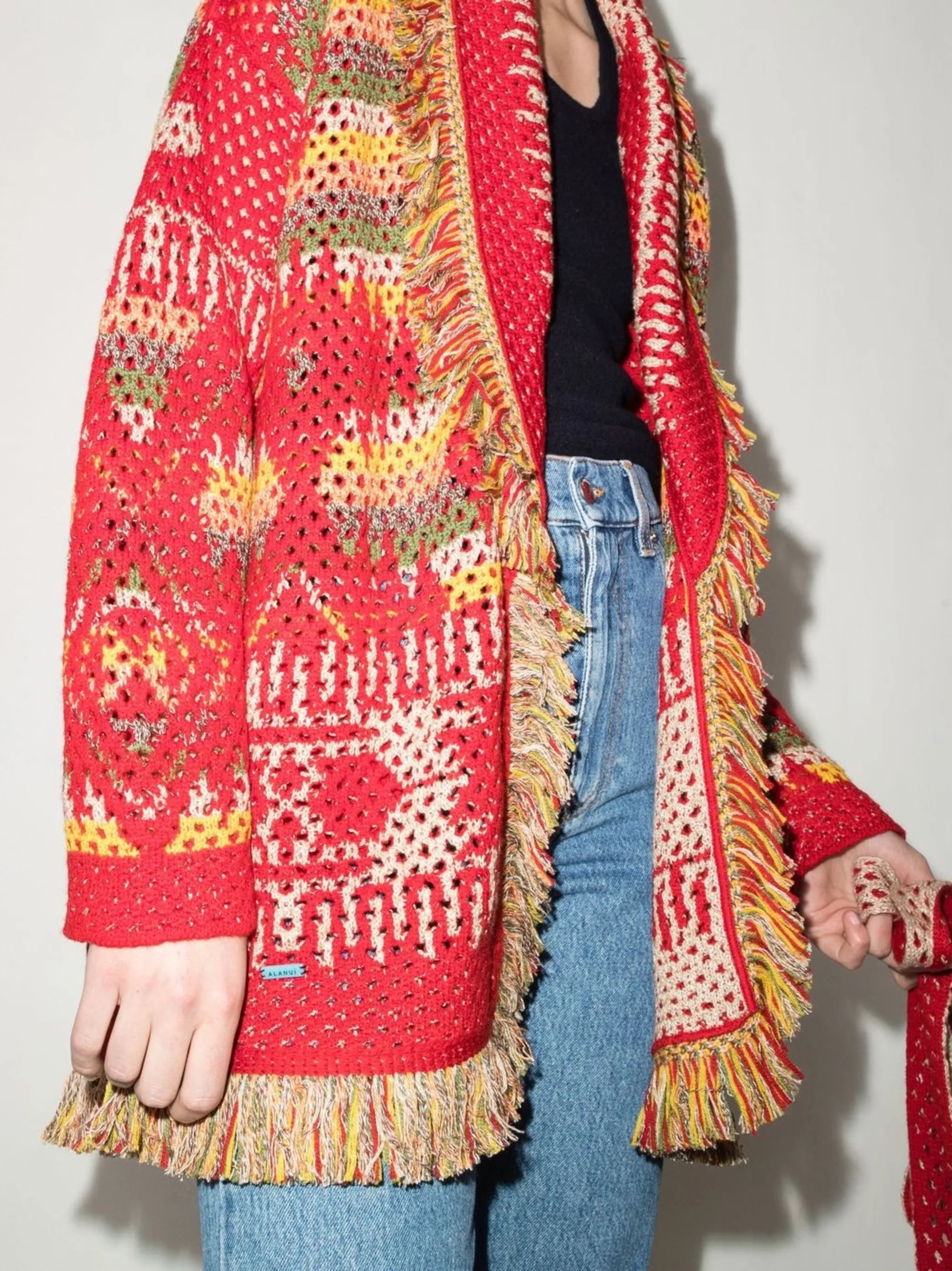 intarsia belted cardigan