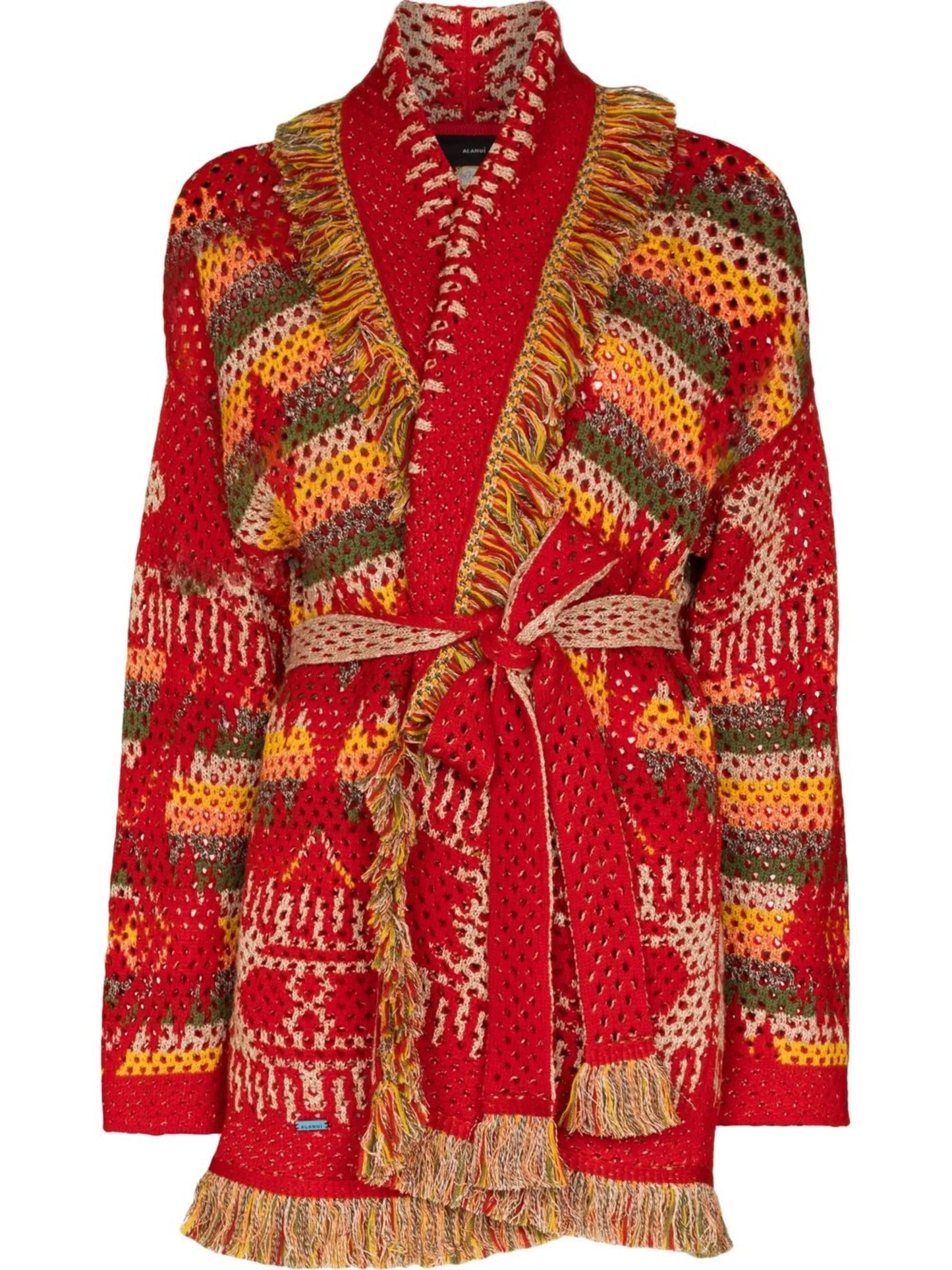 intarsia belted cardigan