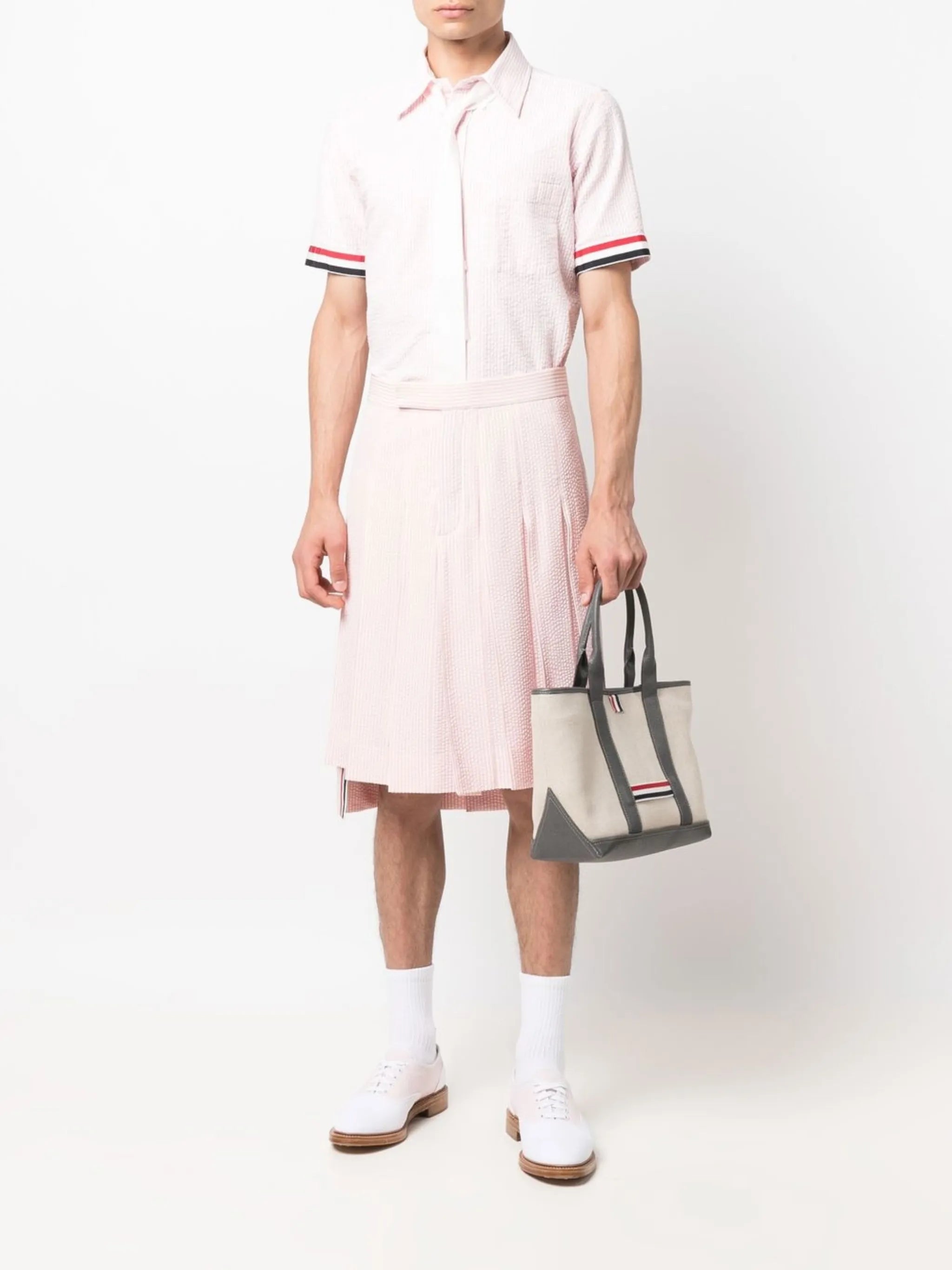 RWB grosgrain-ribbon trim seersucker shirt