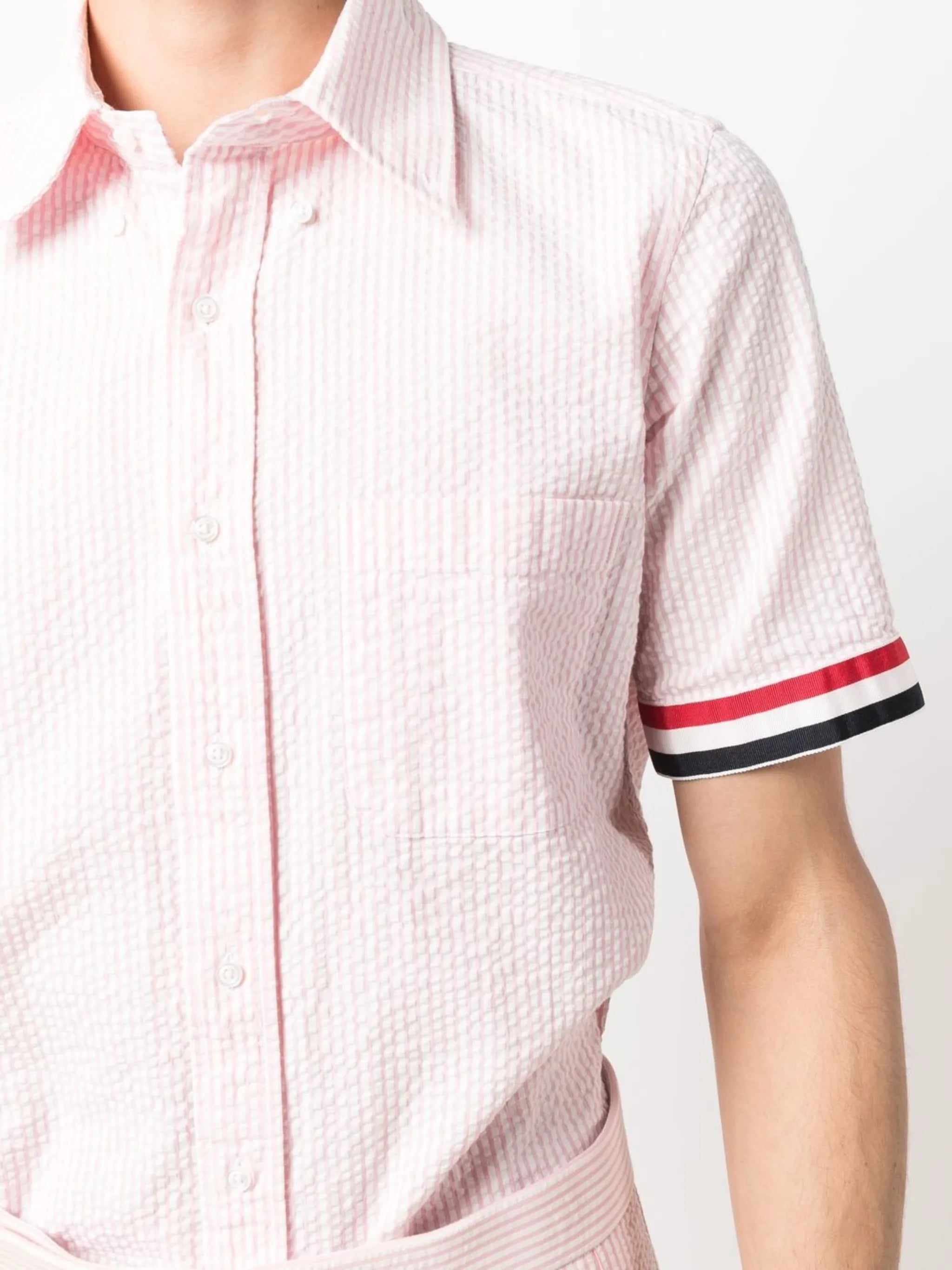 RWB grosgrain-ribbon trim seersucker shirt