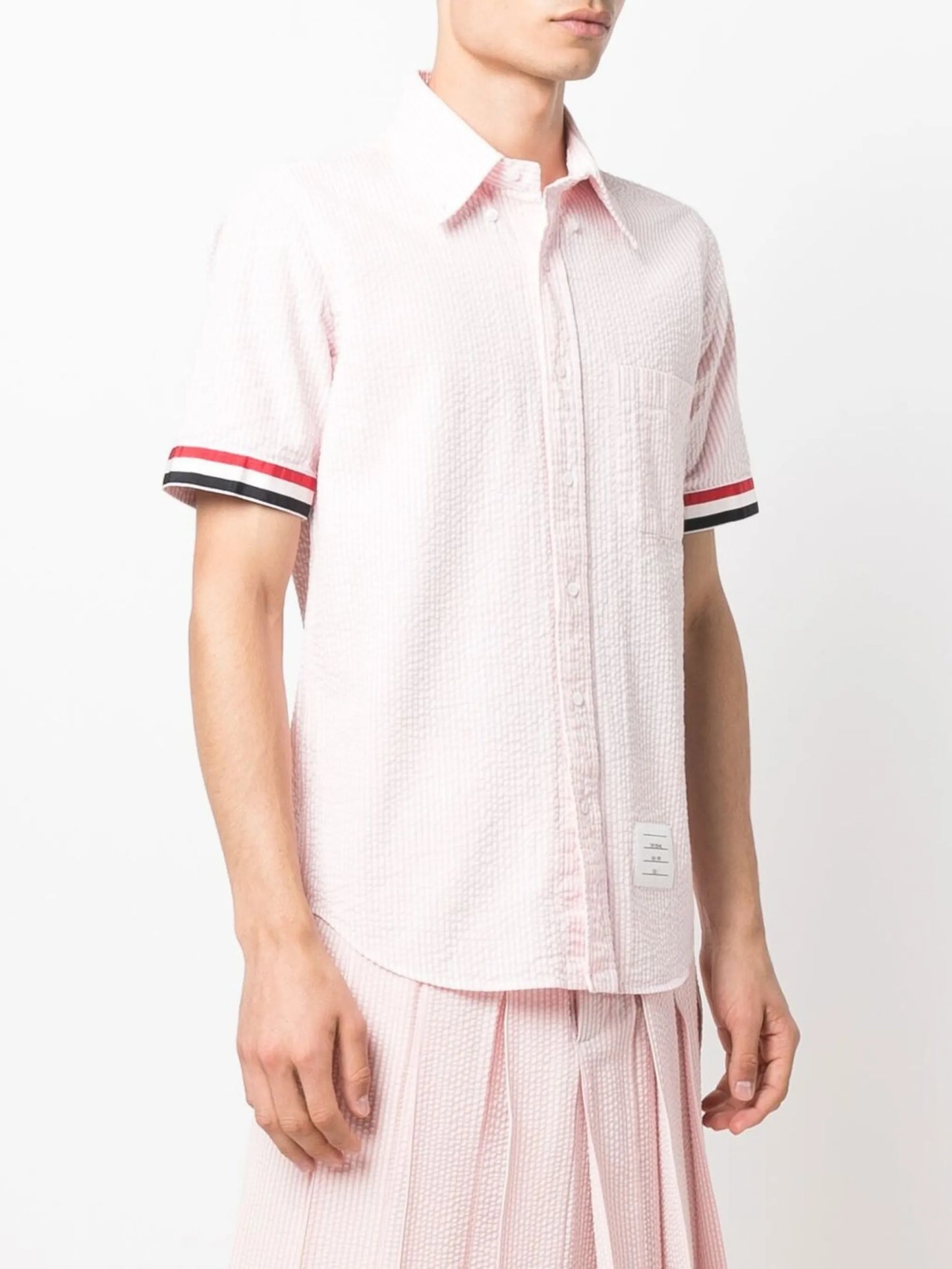 RWB grosgrain-ribbon trim seersucker shirt