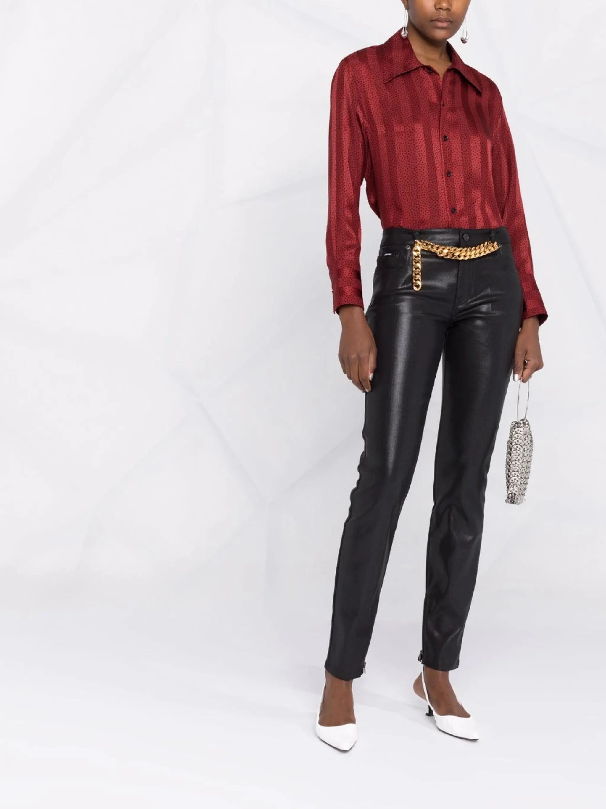 high-shine straight-leg jeans