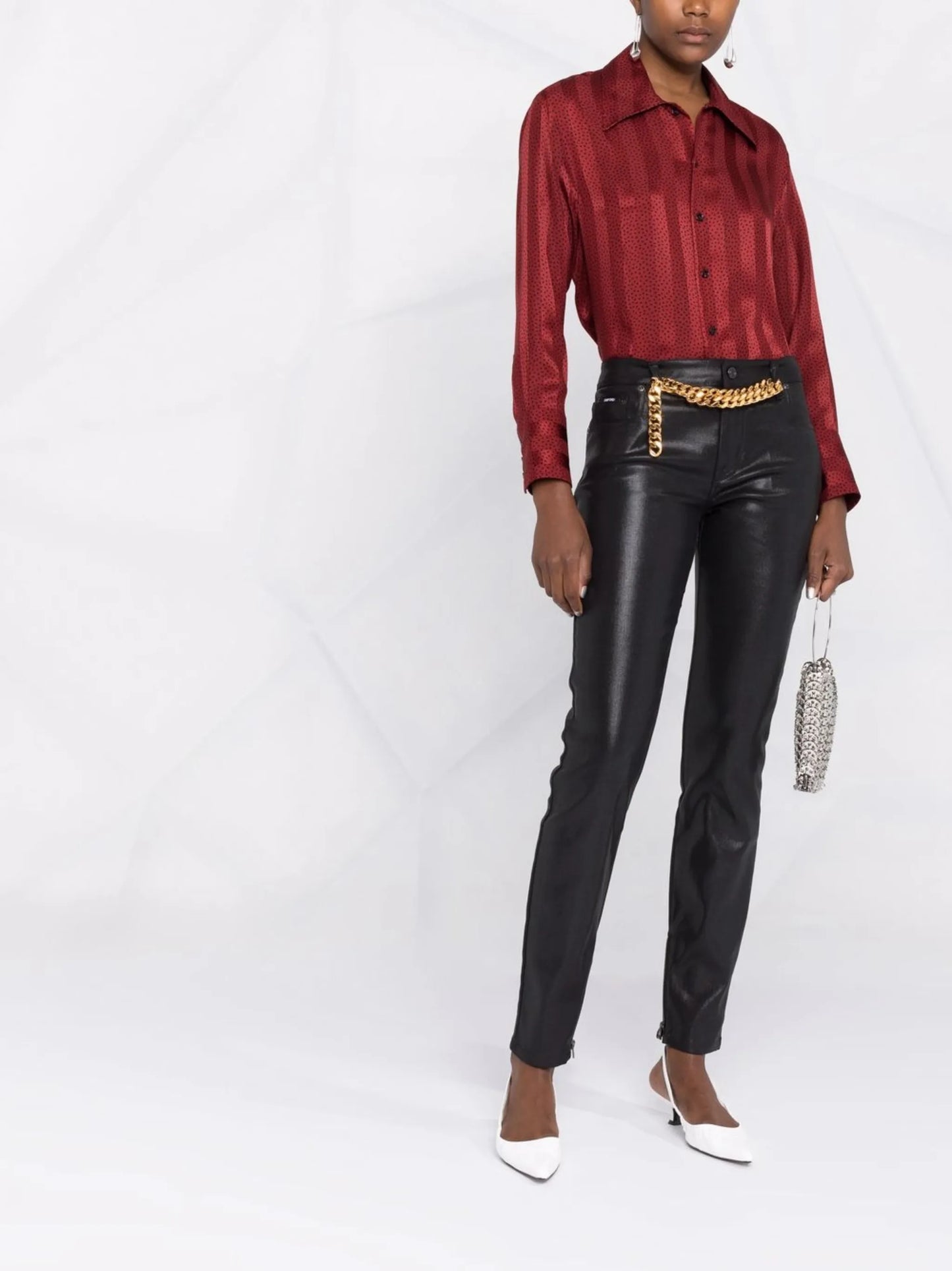 high-shine straight-leg jeans