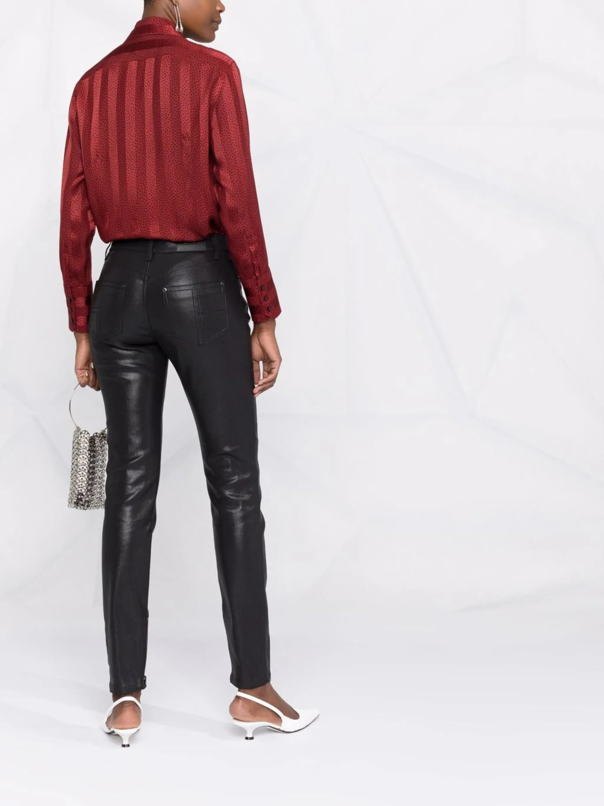 high-shine straight-leg jeans