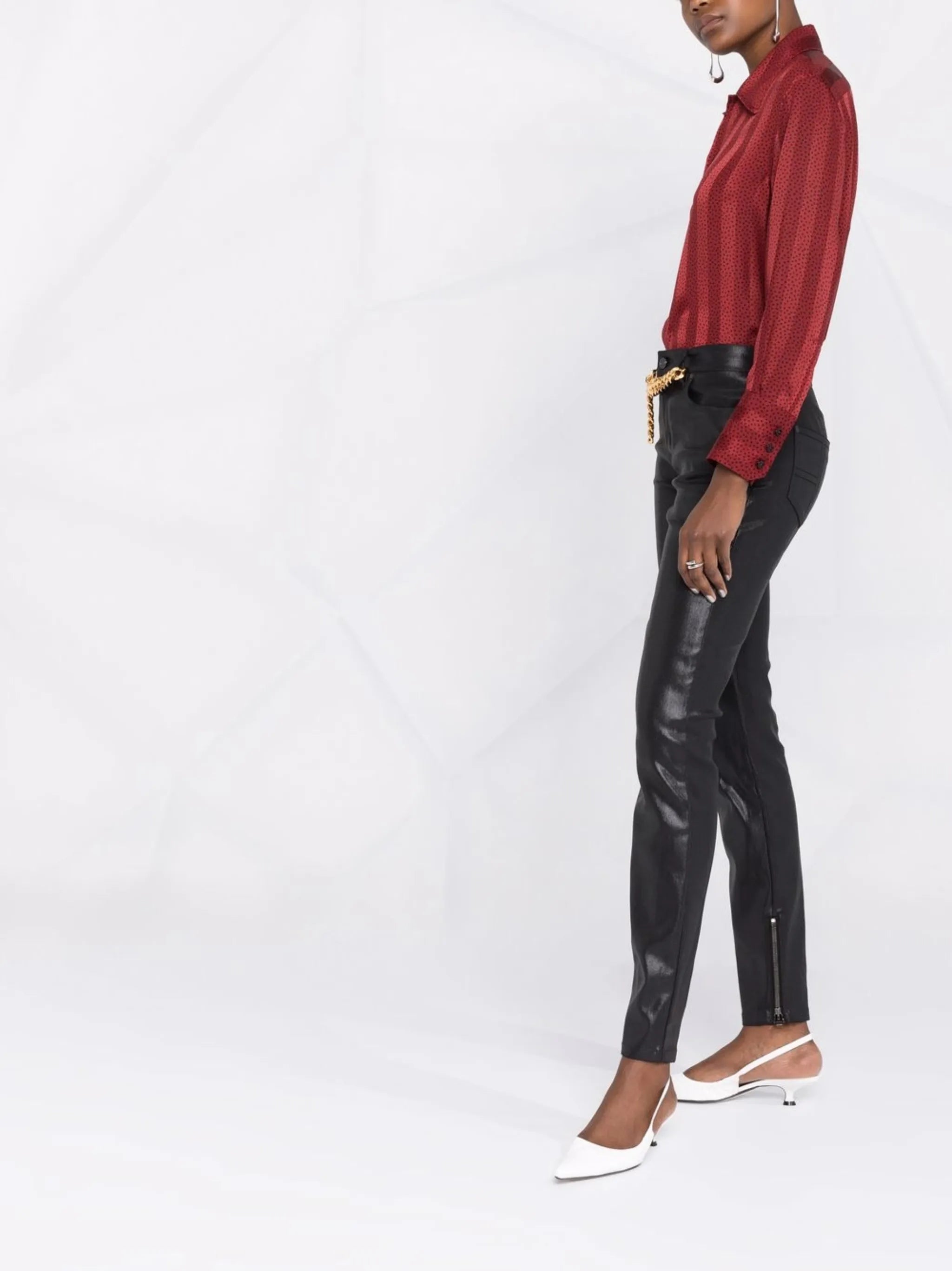 high-shine straight-leg jeans