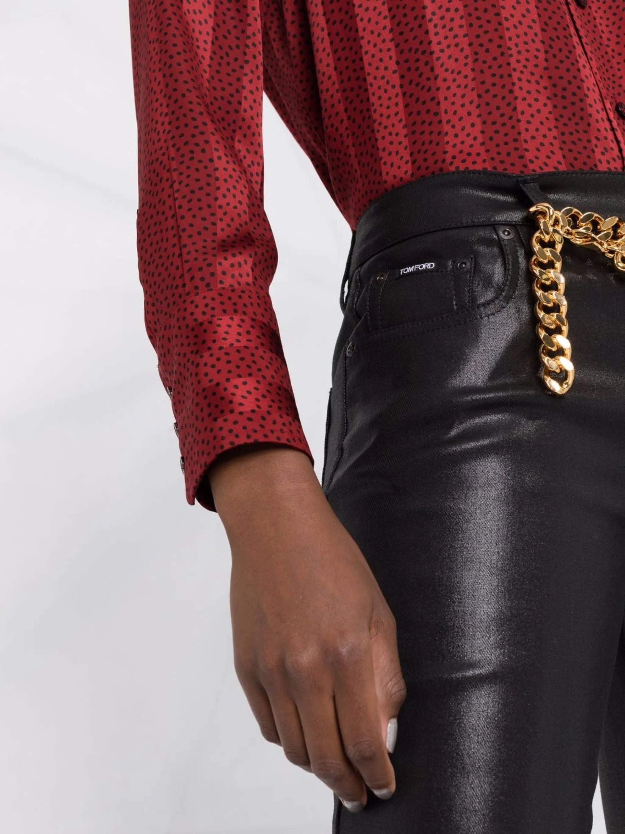 high-shine straight-leg jeans