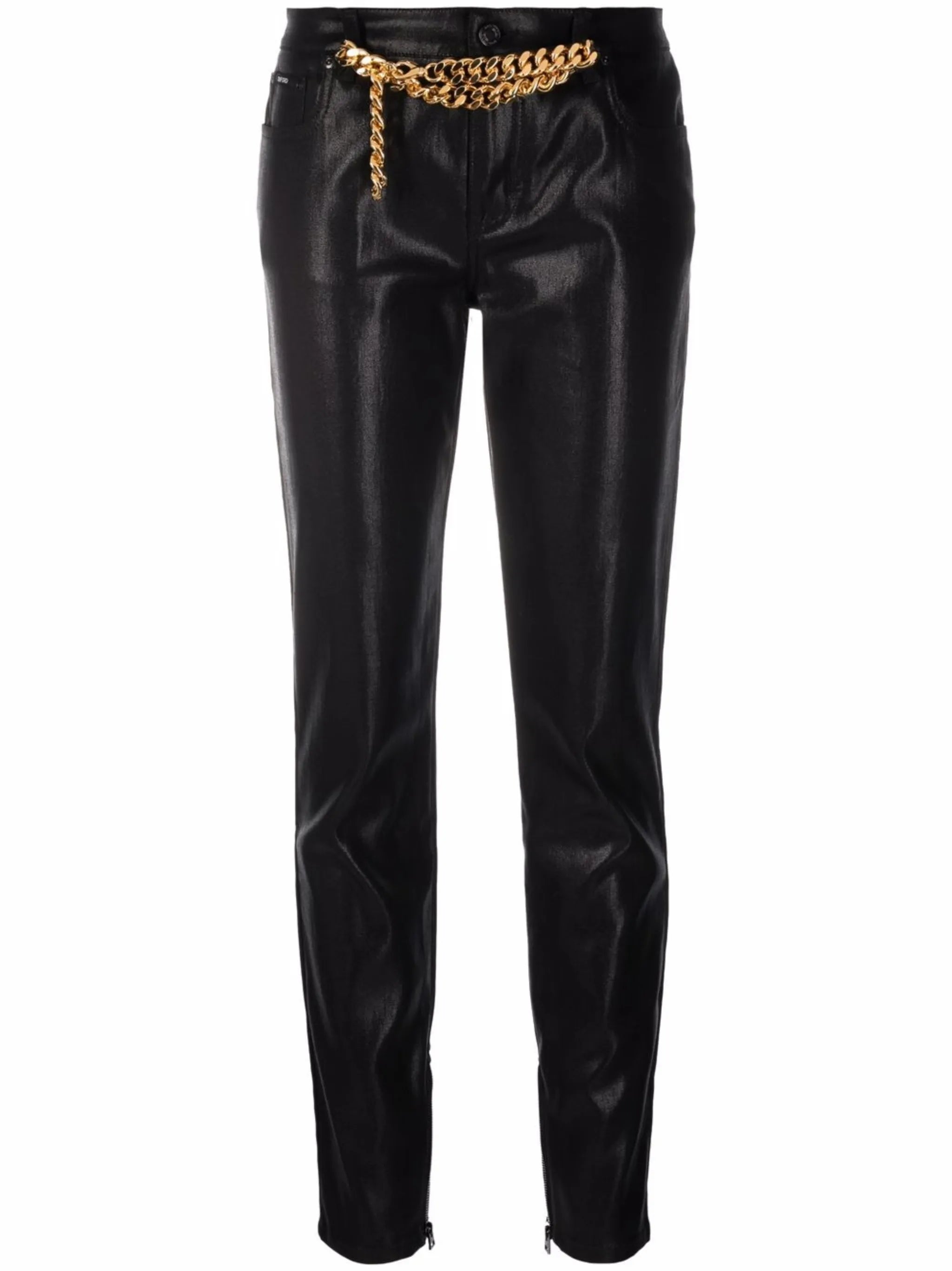 high-shine straight-leg jeans